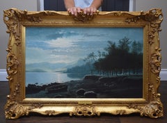 Moonlight, Lake Windermere - 19th Century Landscape Nocturne Oil Painting