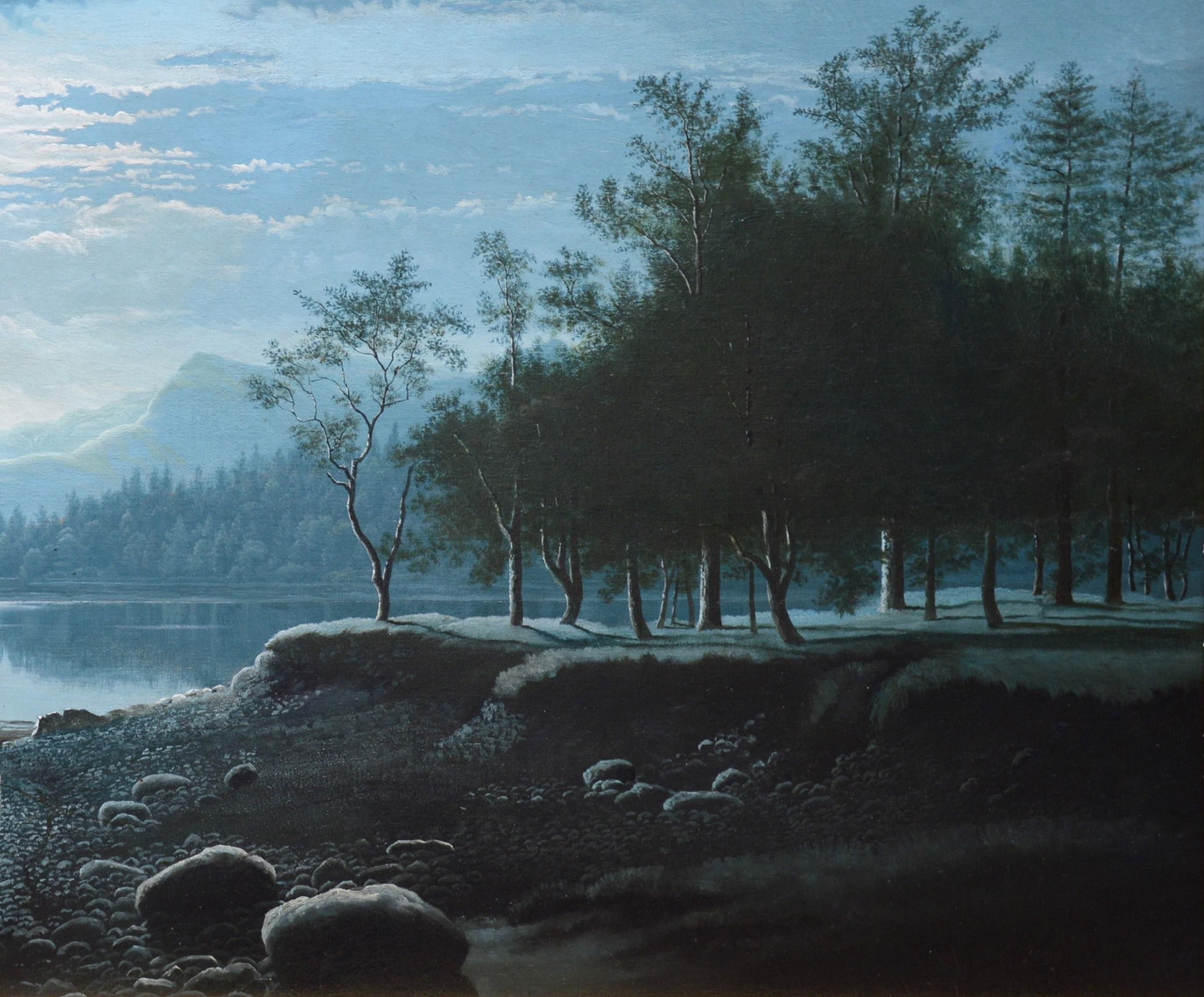 Moonlight, Lake Windermere - 19th Century Landscape Nocturne Oil Painting  2