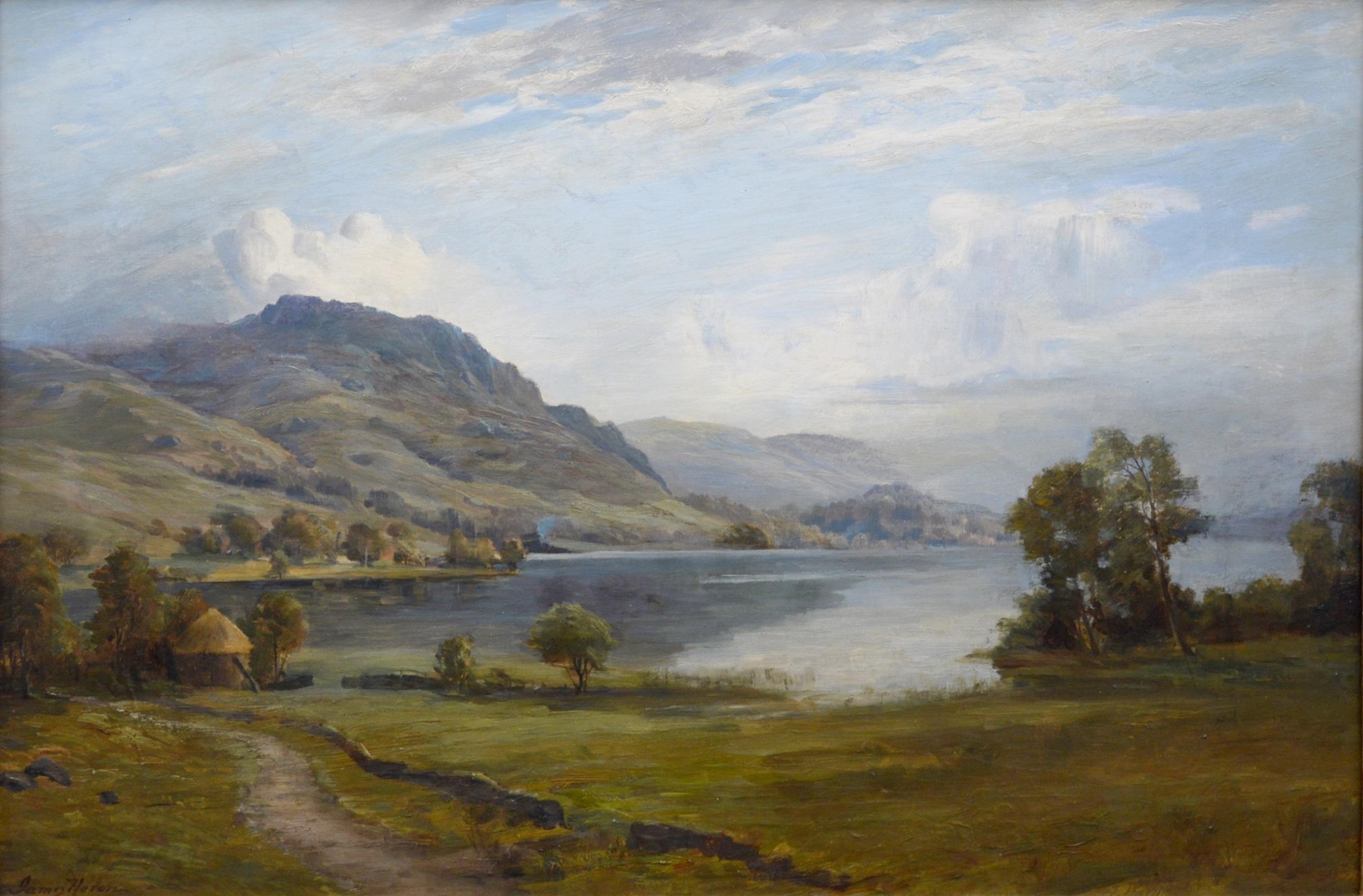 Loch Ard from Aberfoyle - Paysage écossais du 19ème siècle - Peinture à l'huile - Impressionnisme Painting par James Heron