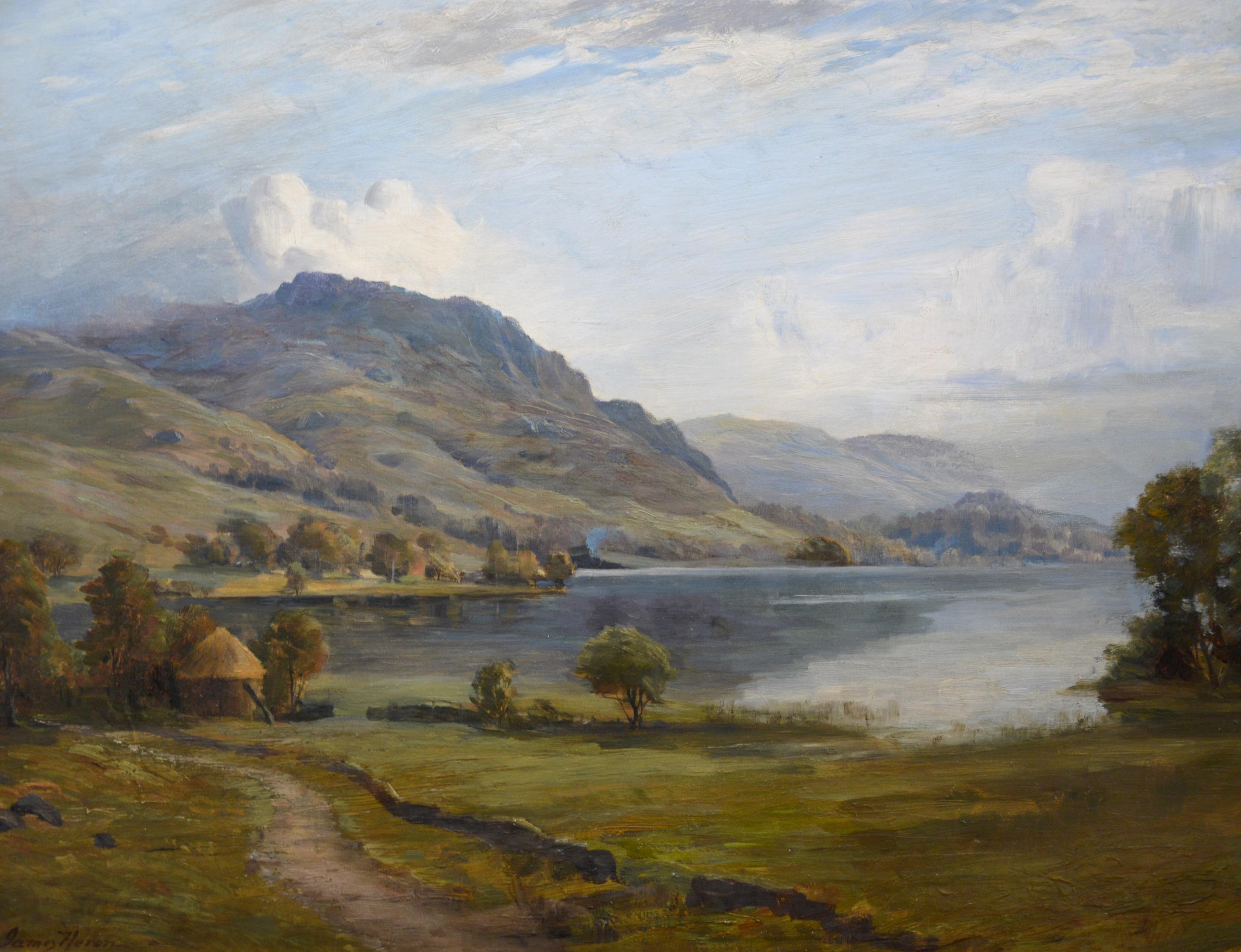 Loch Ard from Aberfoyle - Paysage écossais du 19ème siècle - Peinture à l'huile - Marron Landscape Painting par James Heron