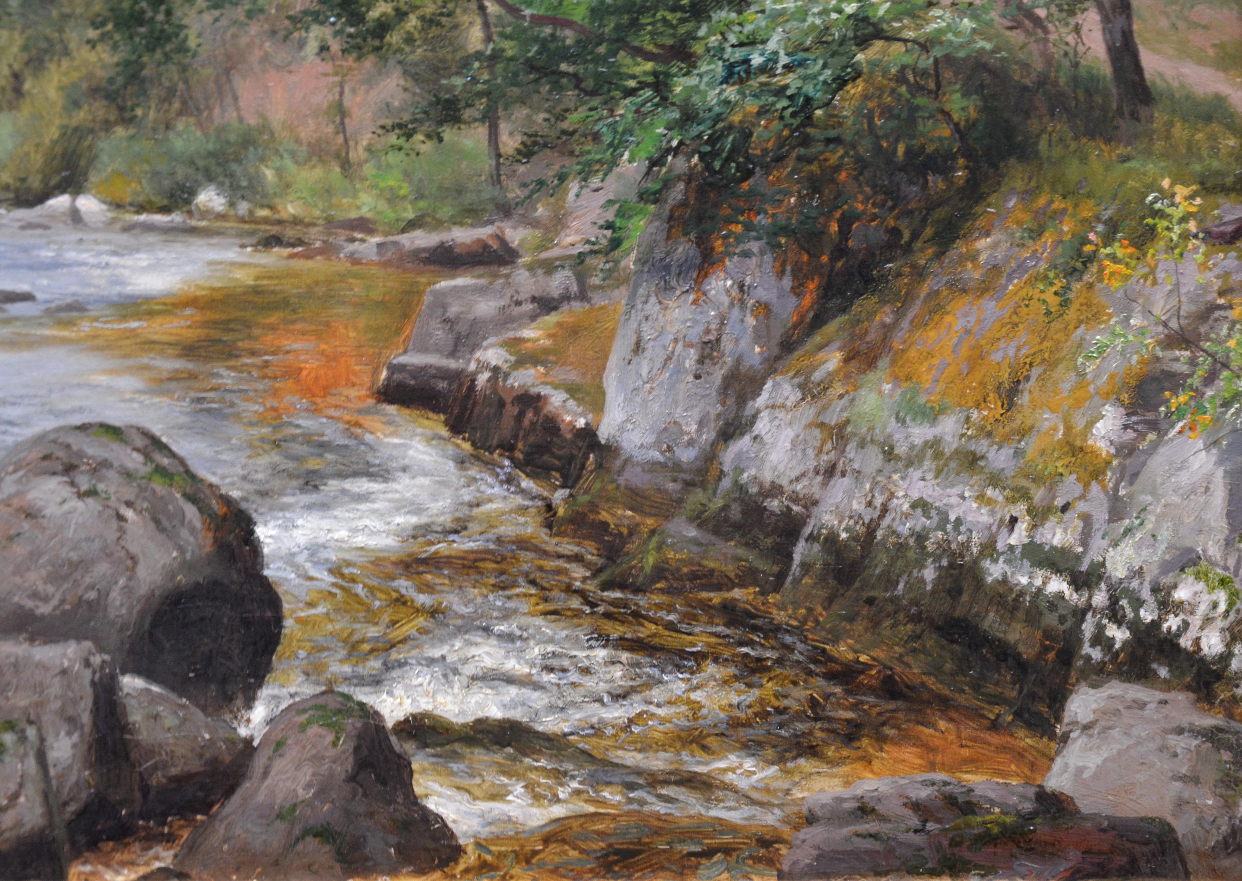On the Lyn, North Devon - 19th Century River Fishing Landscape Oil Painting 2