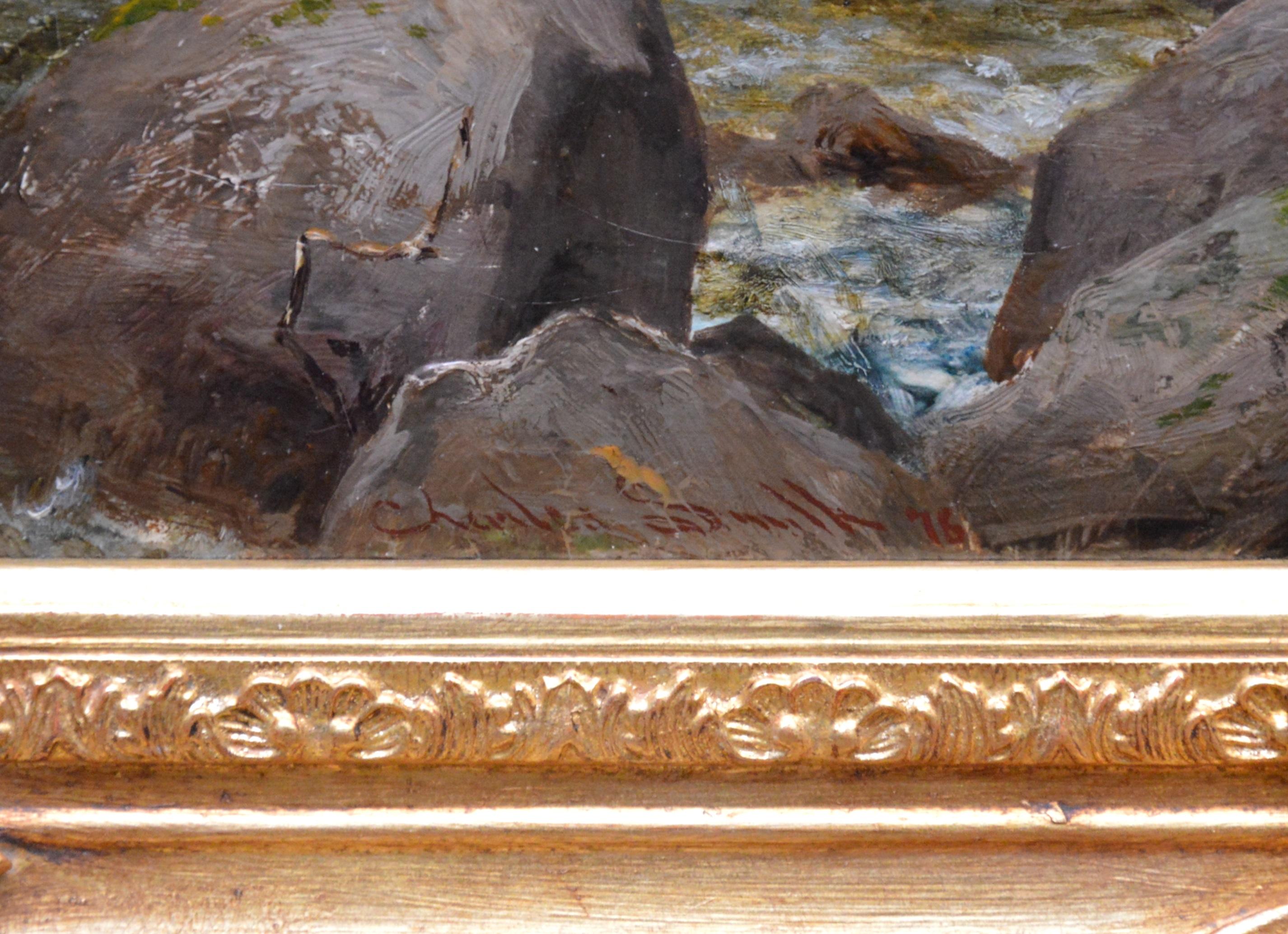 On the Lyn, North Devon - 19th Century River Fishing Landscape Oil Painting 3