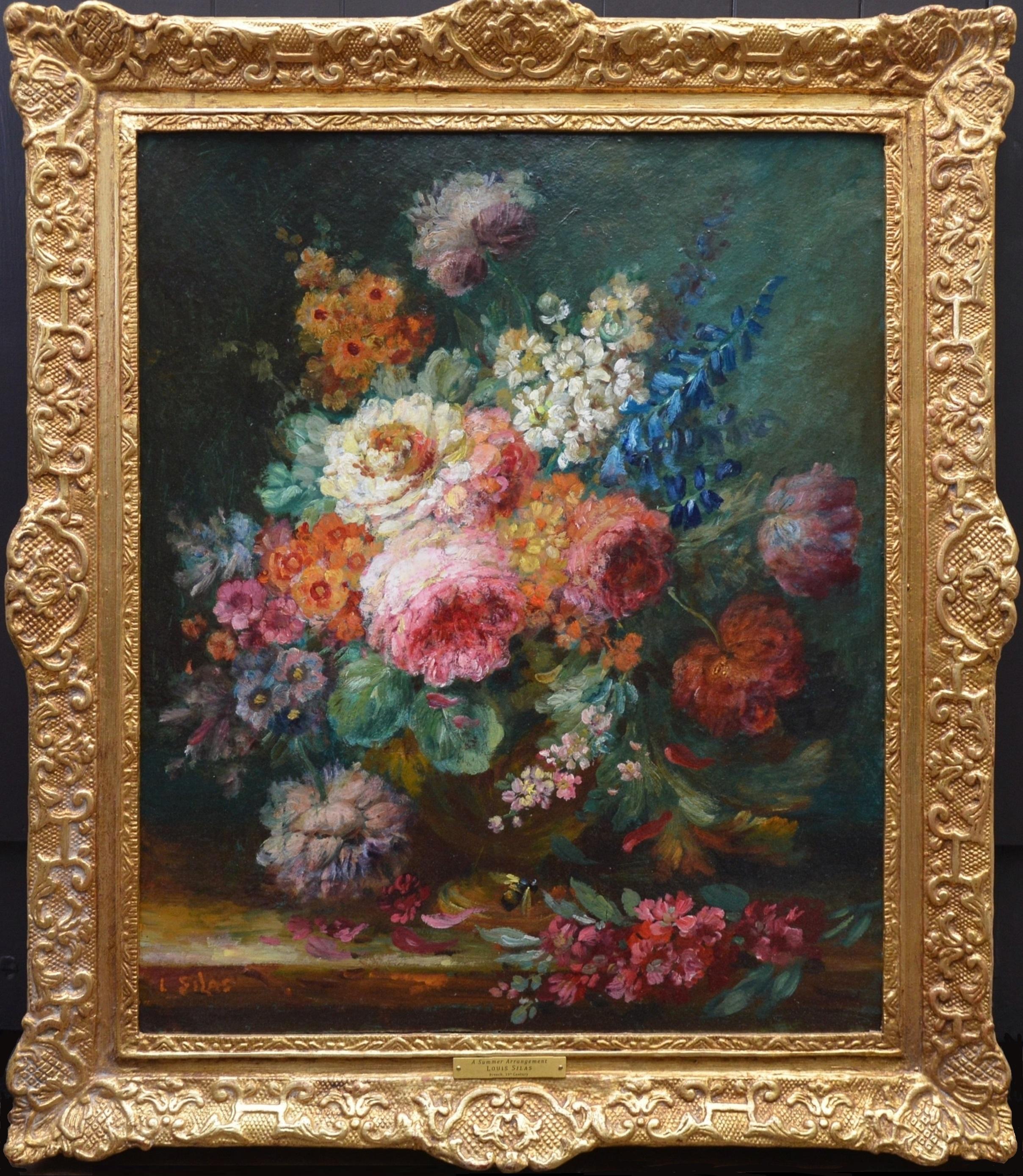 Louis Silas Animal Painting - A Summer Arrangement - 19th Century Floral Still Life Oil Painting 