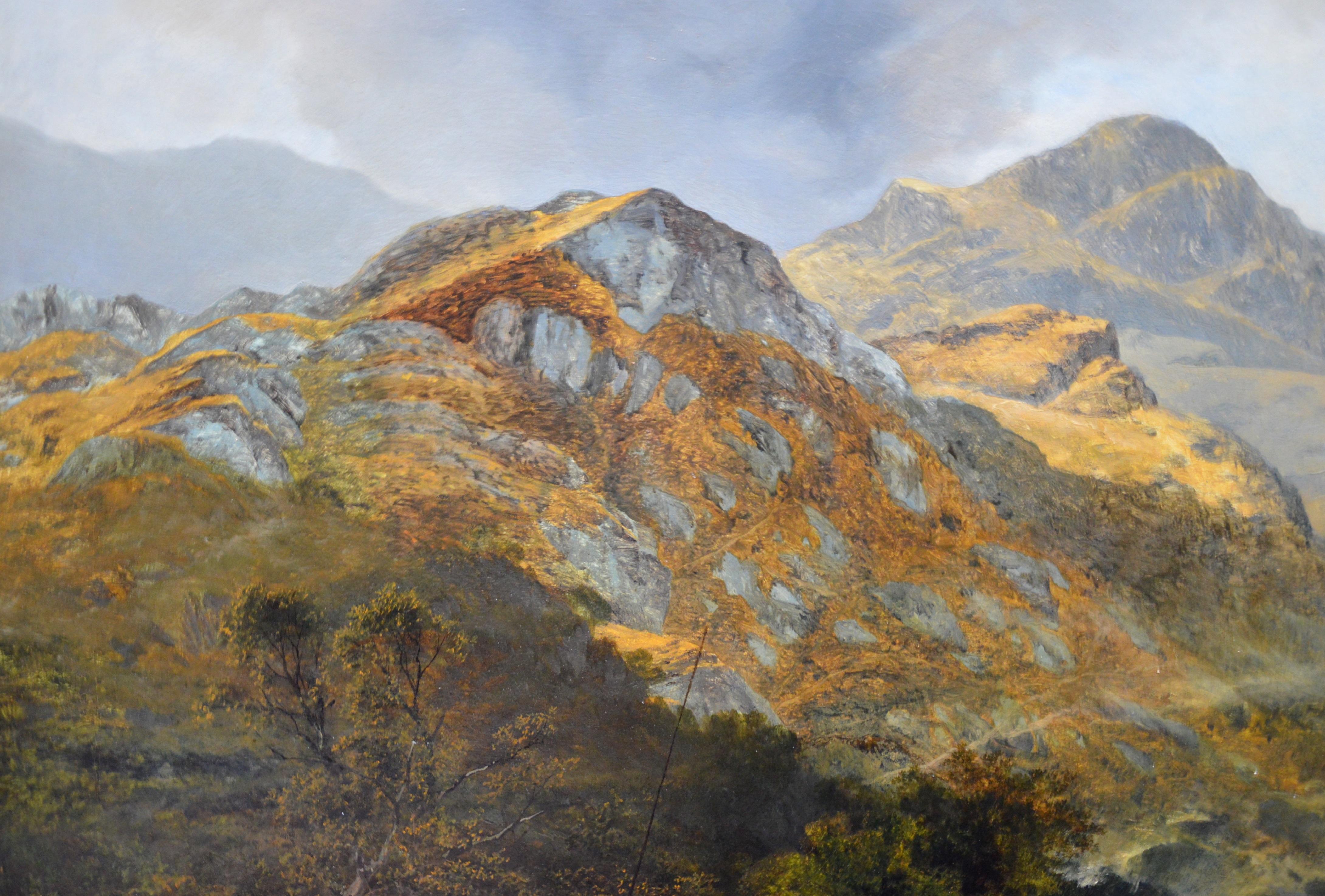 ‘Moel Siabod’ by James Peel RBA (1811-1906). The painting is signed by the artist and dated 1869, in which year it was exhibited at the Royal Society of British Artists in London. 

As with all of the original antique oil paintings we sell it is