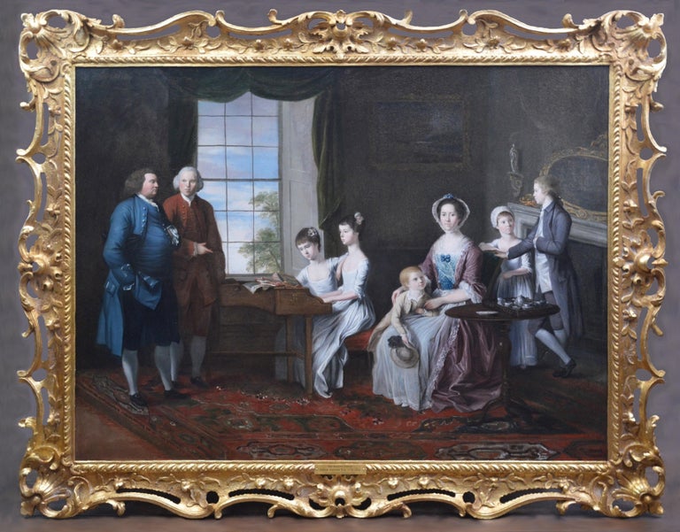 Johan Zoffany R.A. Portrait Painting - The Hopkins Family - Large 18th Century English Conversation Piece Oil Painting 
