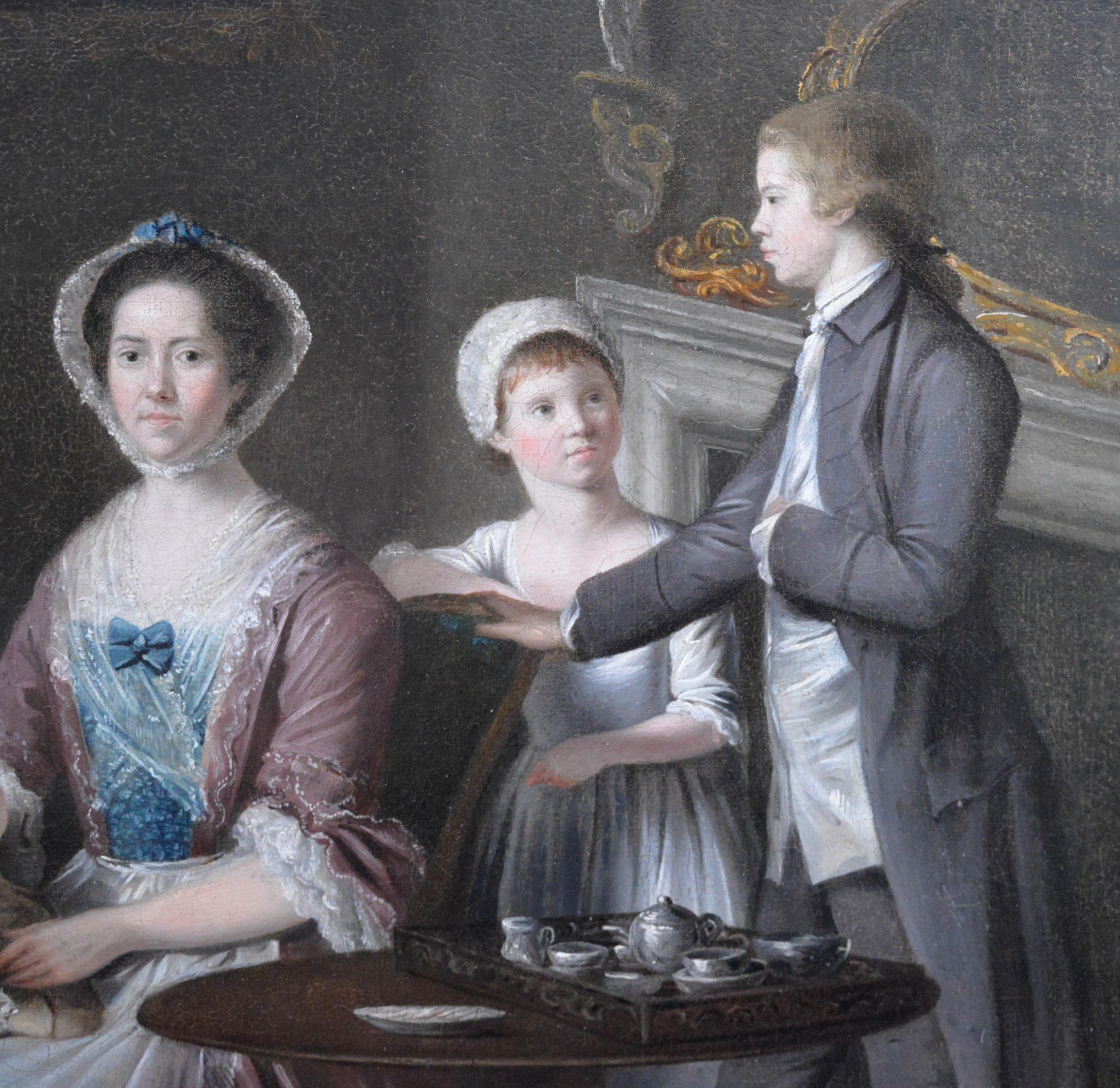 The Hopkins Family - Large 18th Century English Conversation Piece Oil Painting  1