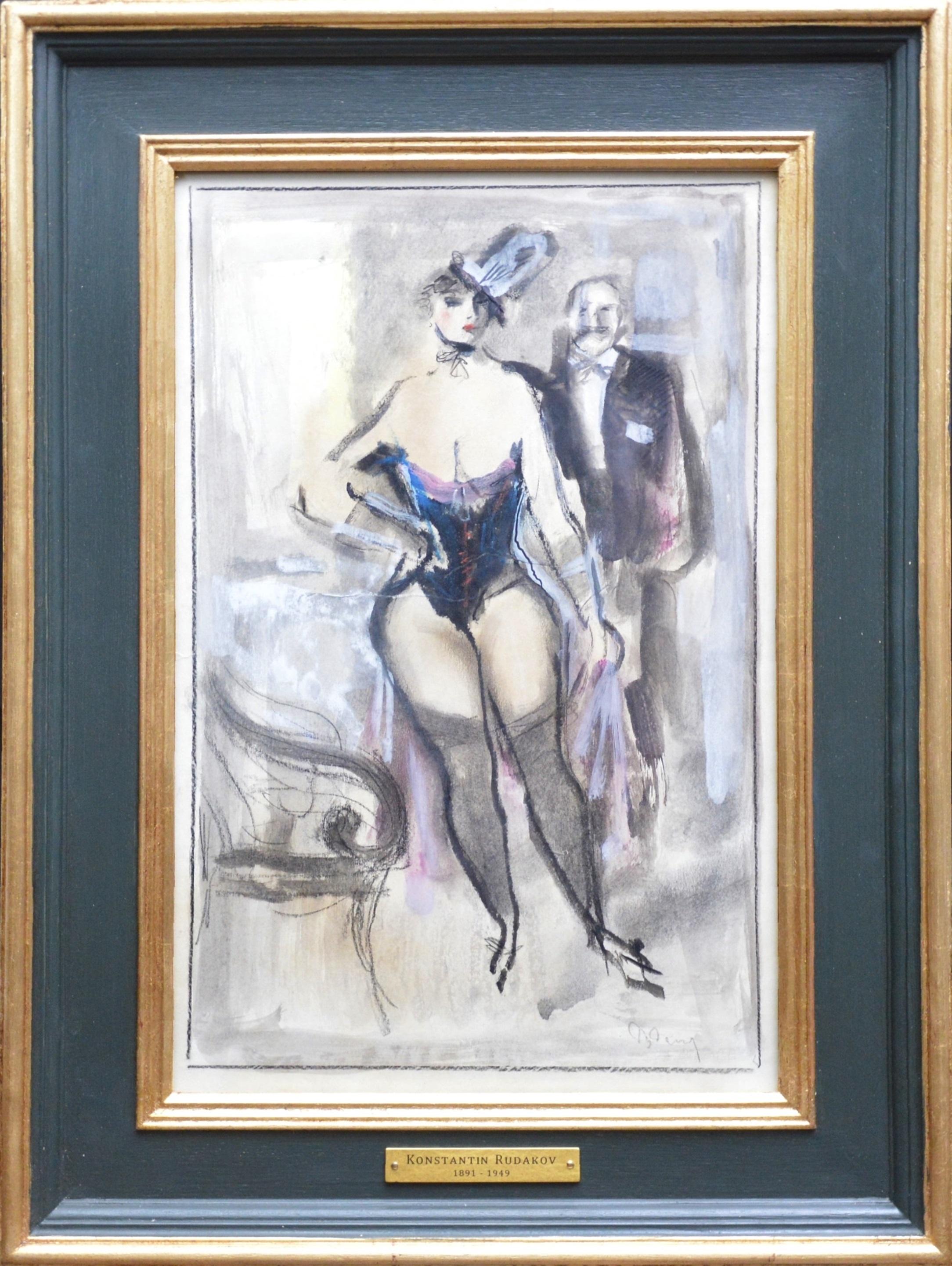 Konstantin Rudakov Portrait - Post-Impressionist 1930s Babylon Berlin Bordello Scene of Cabaret Girl & Client