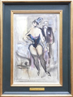 Vintage Post-Impressionist 1930s Babylon Berlin Bordello Scene of Cabaret Girl & Client