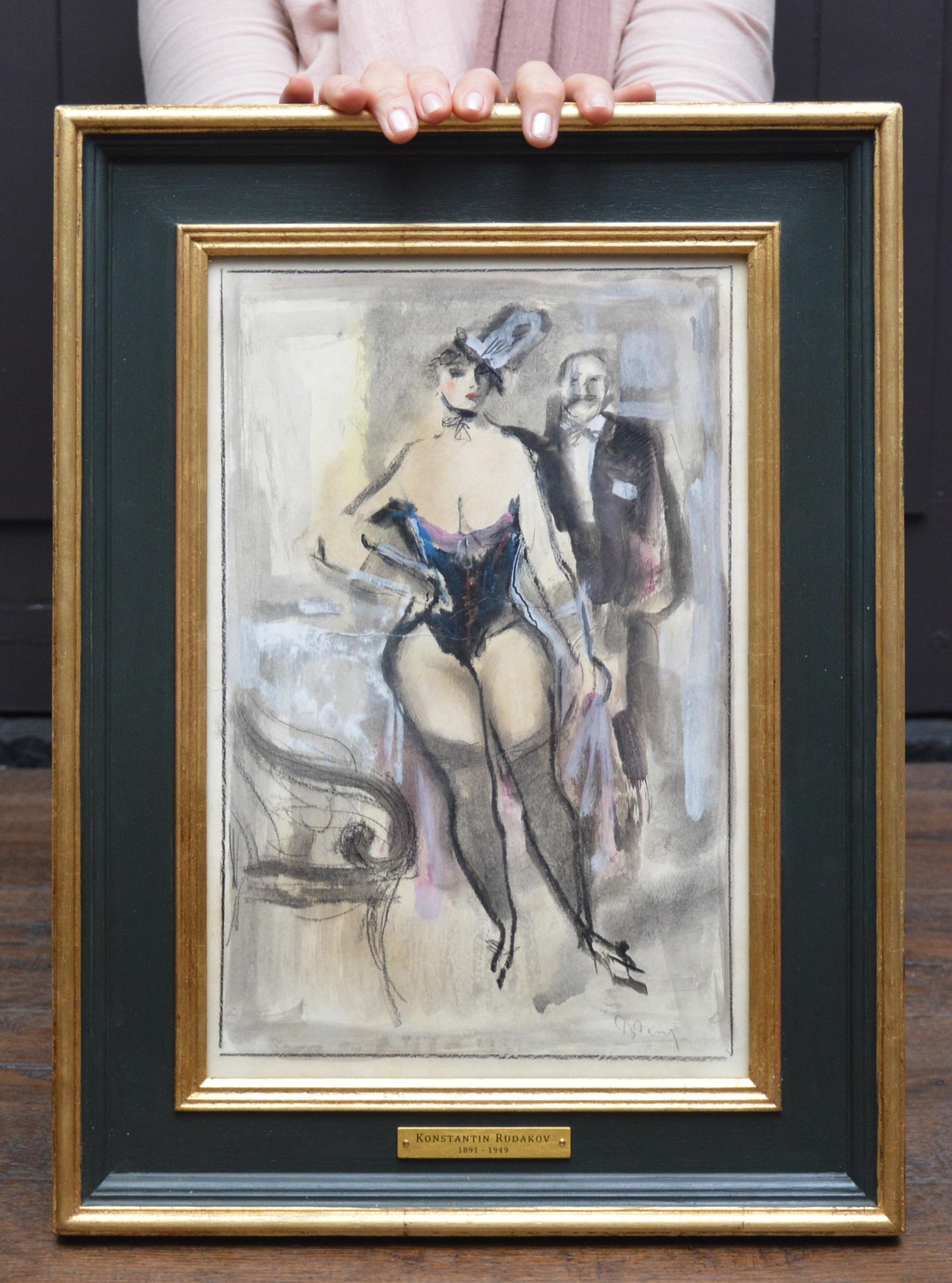 Post-Impressionist 1930s Babylon Berlin Bordello Scene of Cabaret Girl & Client - Art by Konstantin Rudakov