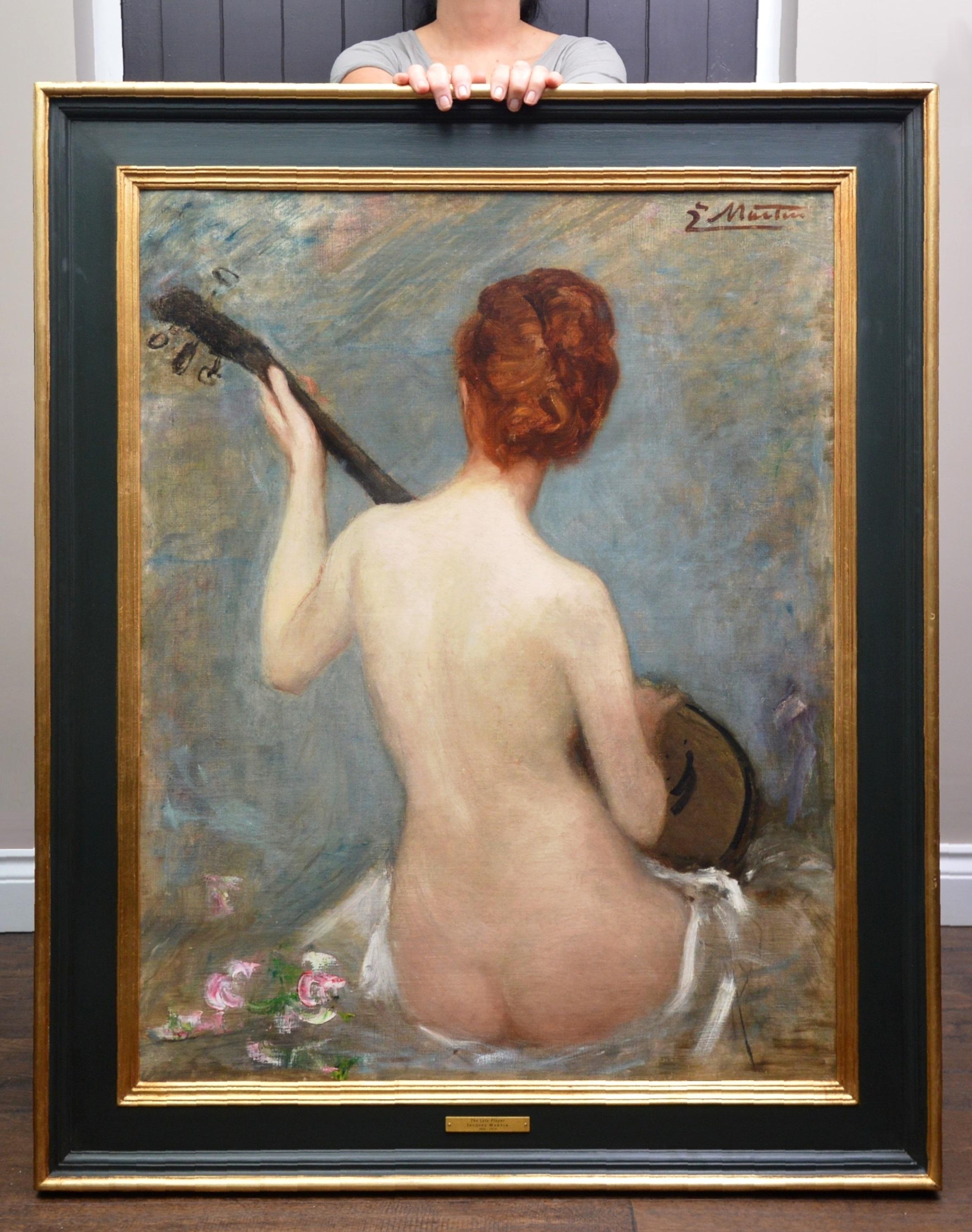 Jacques Martin Portrait Painting - The Lute Player - 19th Century French Impressionist Nude Portrait Oil Painting