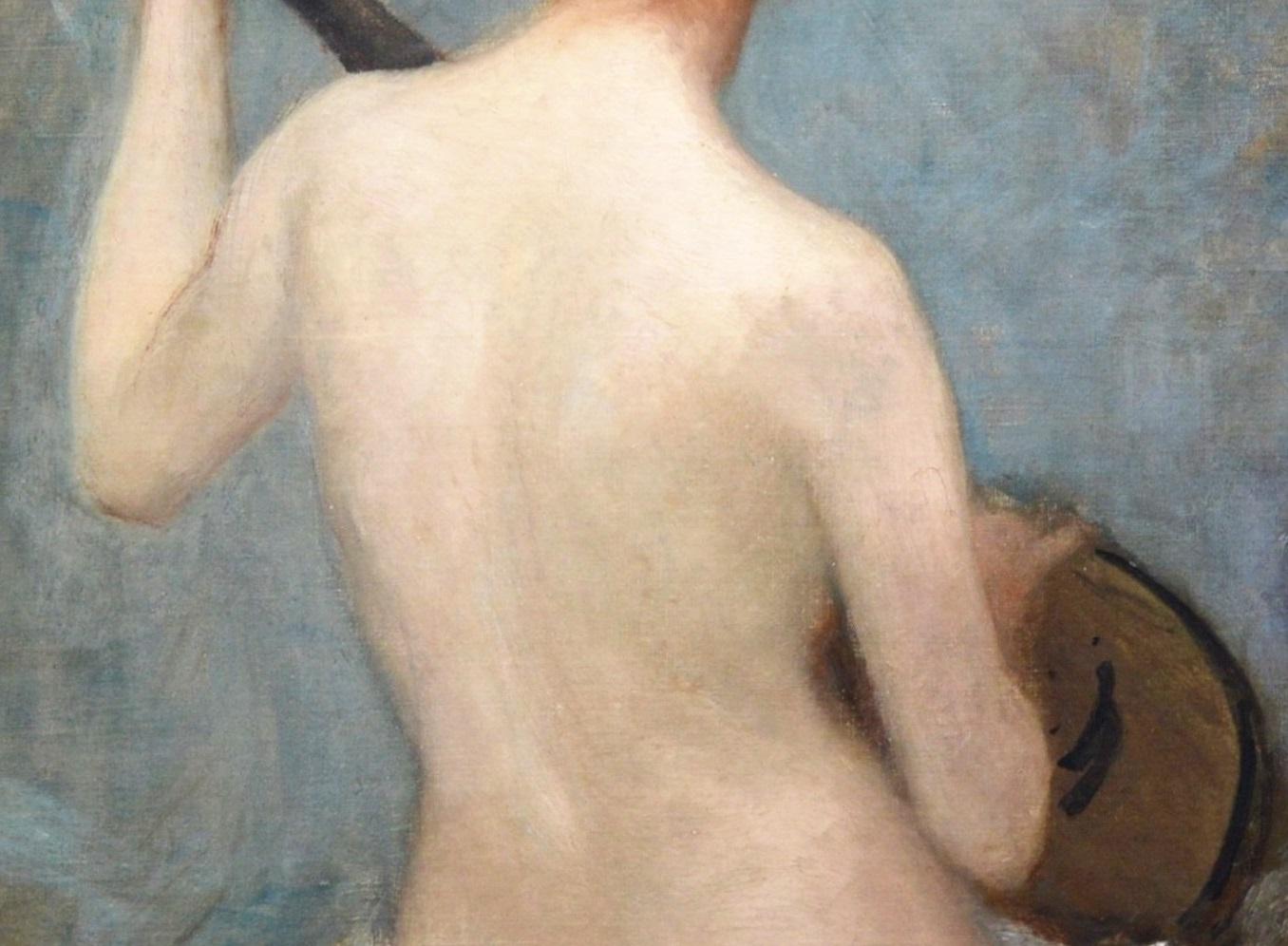 The Lute Player - 19th Century French Impressionist Nude Portrait Oil Painting - Gray Portrait Painting by Jacques Martin