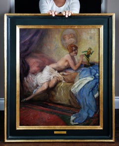 Colombina - Large Impressionist Belle Epoque Oil painting of Semi Nude Girl 