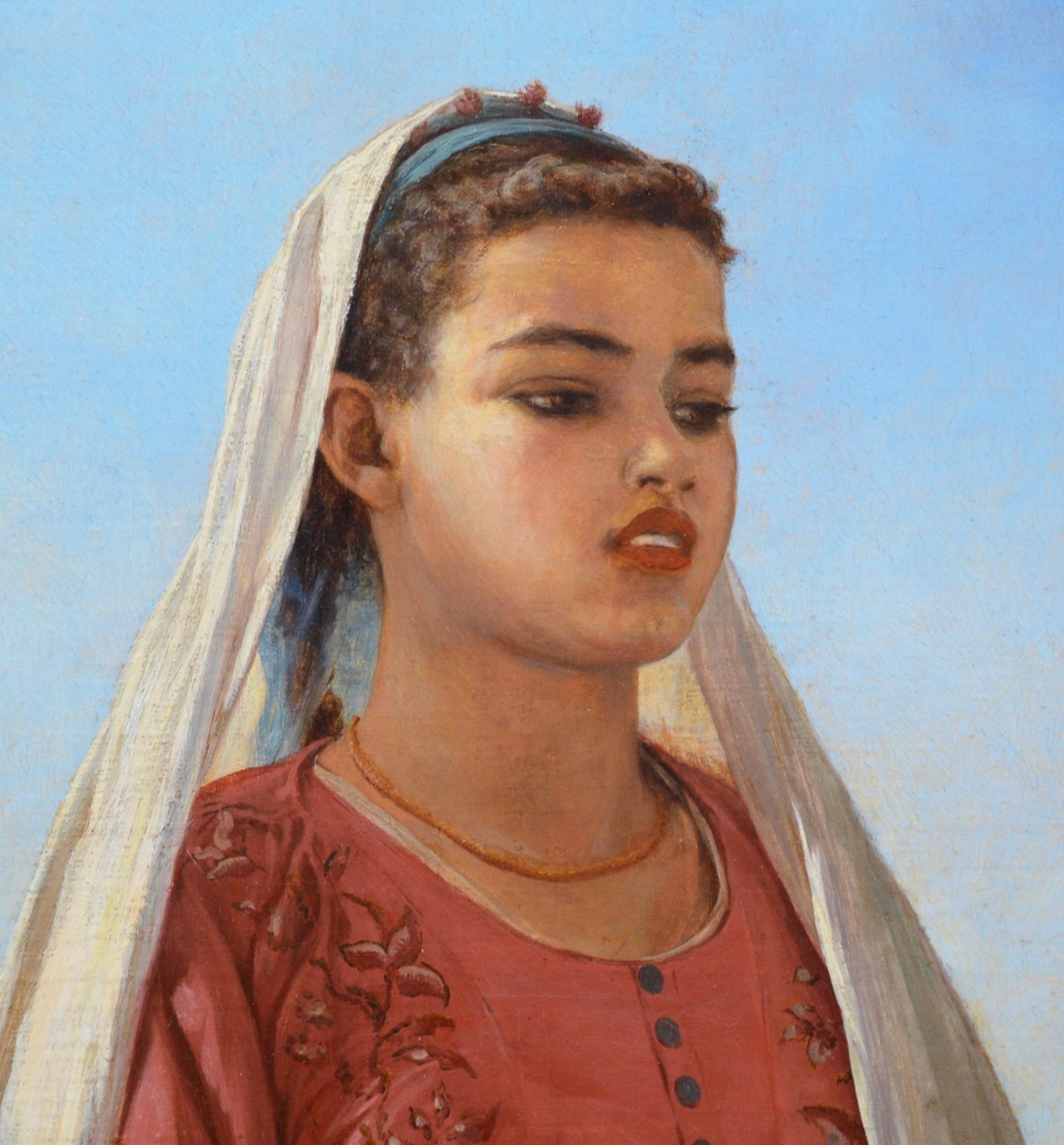 Almeh on the Nile - Orientalist Oil Painting of Egypt Beauty Royal Academy 1910  - Brown Portrait Painting by Walter Charles Horsley 
