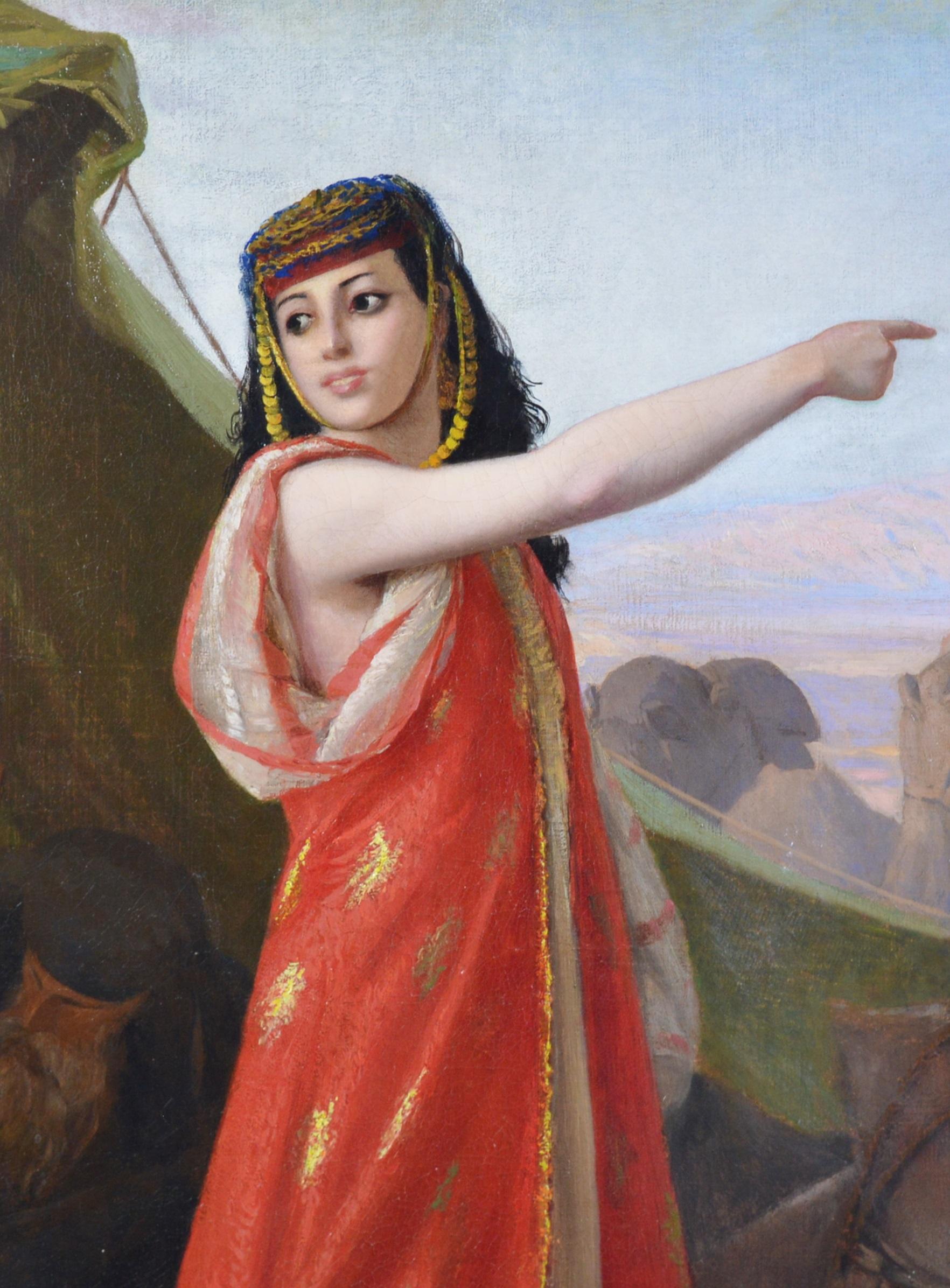 The Beautiful Sentinel - 19th Century Orientalist Oil Painting of Egyptian Girl  3