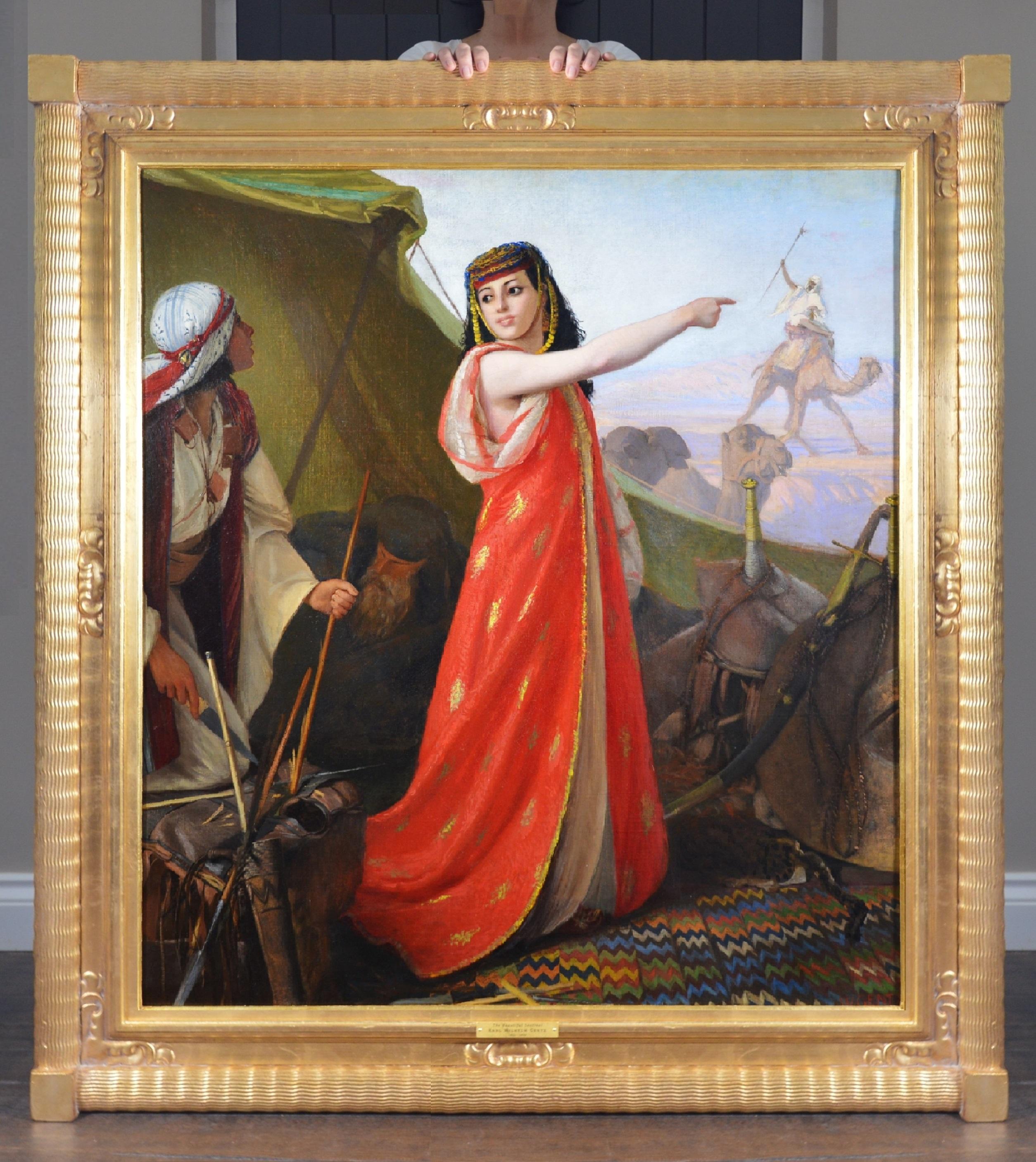 Karl Wilhelm Gentz Figurative Painting - The Beautiful Sentinel - 19th Century Orientalist Oil Painting of Egyptian Girl 