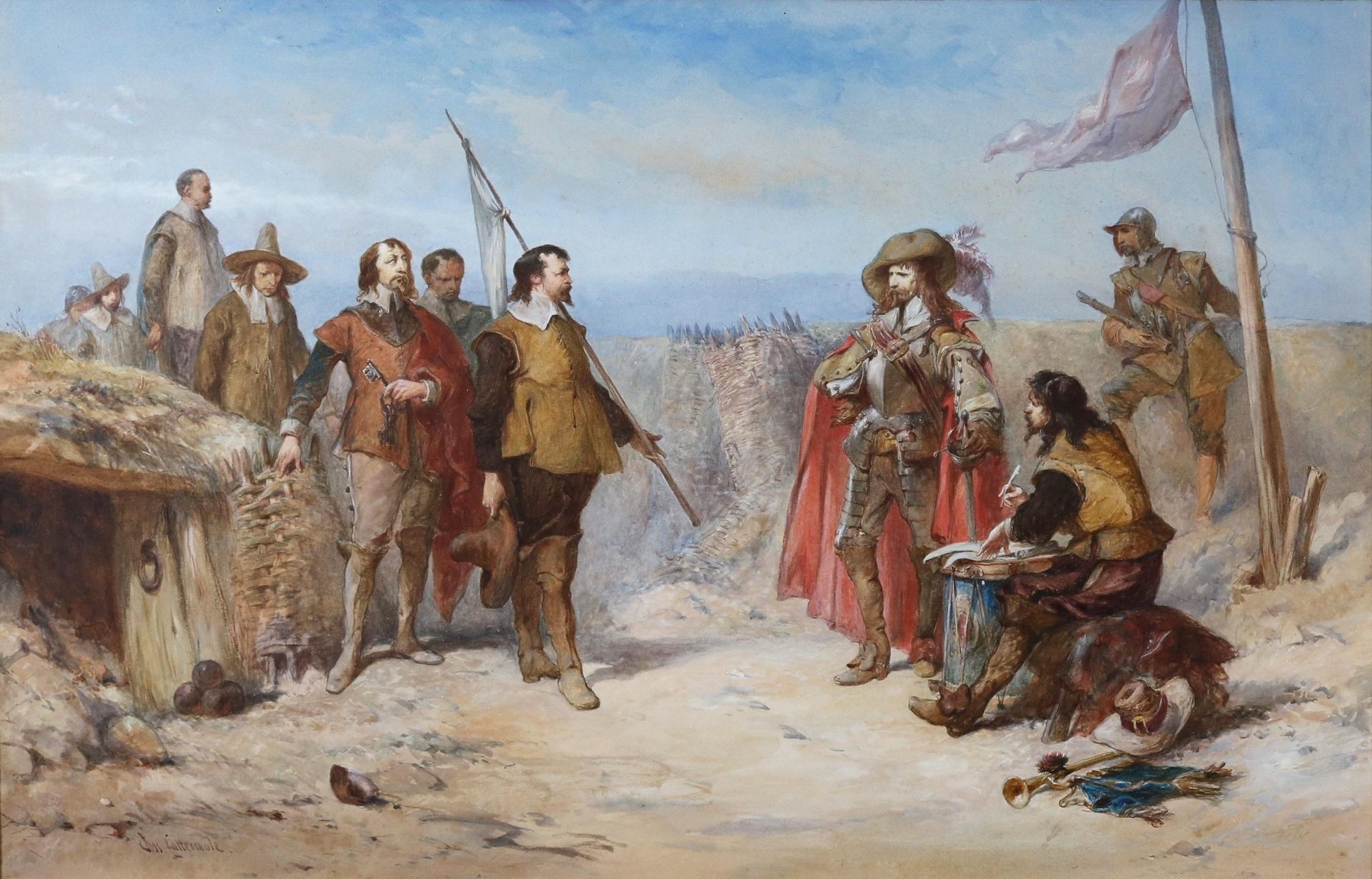 Parley at Bristol, 1643 - Quadro della guerra civile inglese del 19° secolo, Cromwell - Painting Scuola inglese di Charles Cattermole 