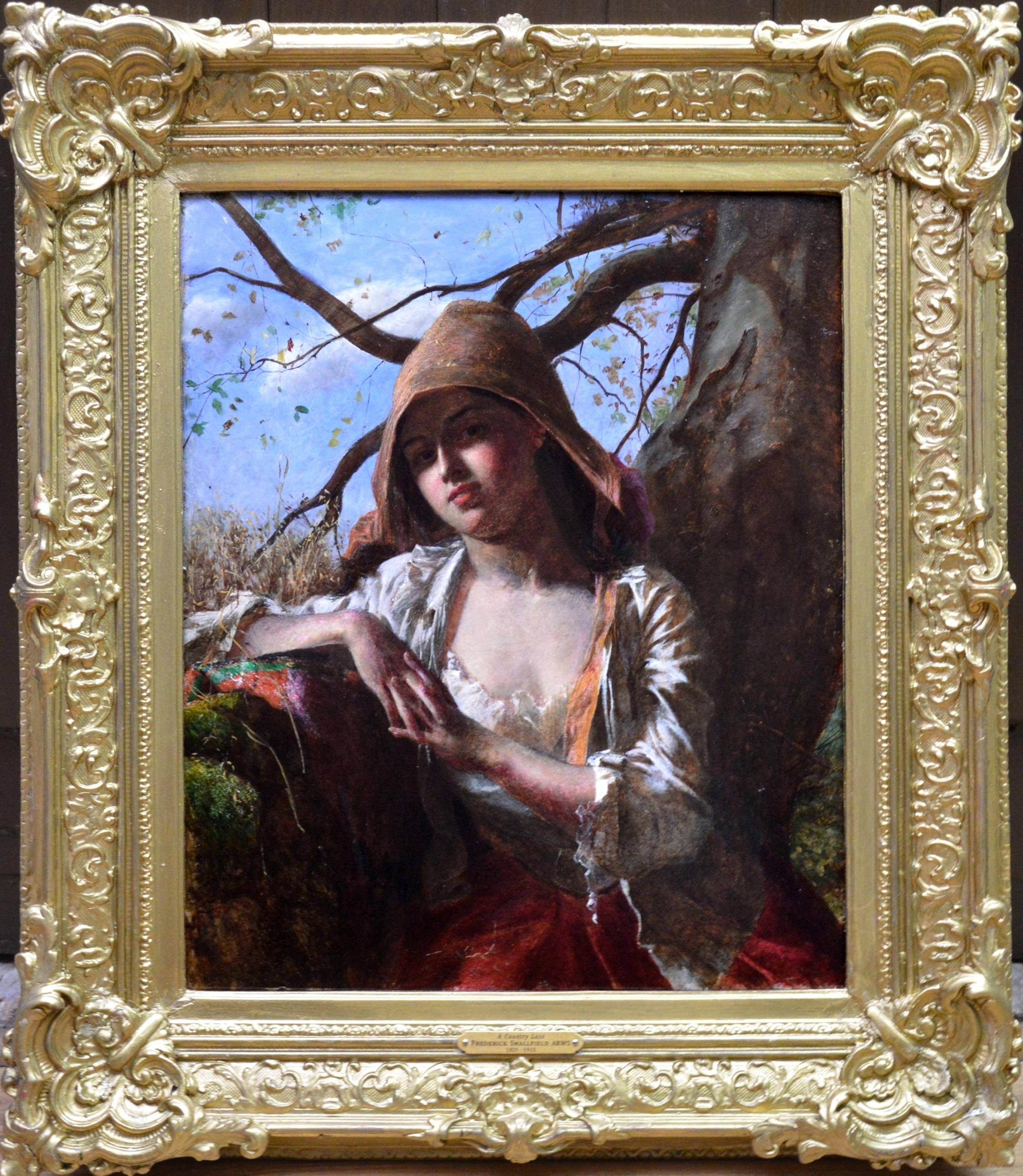 Frederick Smallfield Figurative Painting - A Country Lass - 19th Century Pre-Raphaelite Portrait Oil Painting of Young Girl