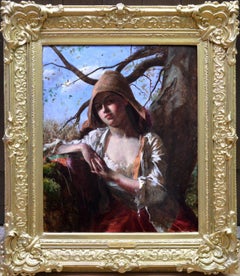 Una ragazza di campagna - Ritratto ad olio di giovane ragazza preraffaellita del XIX secolo