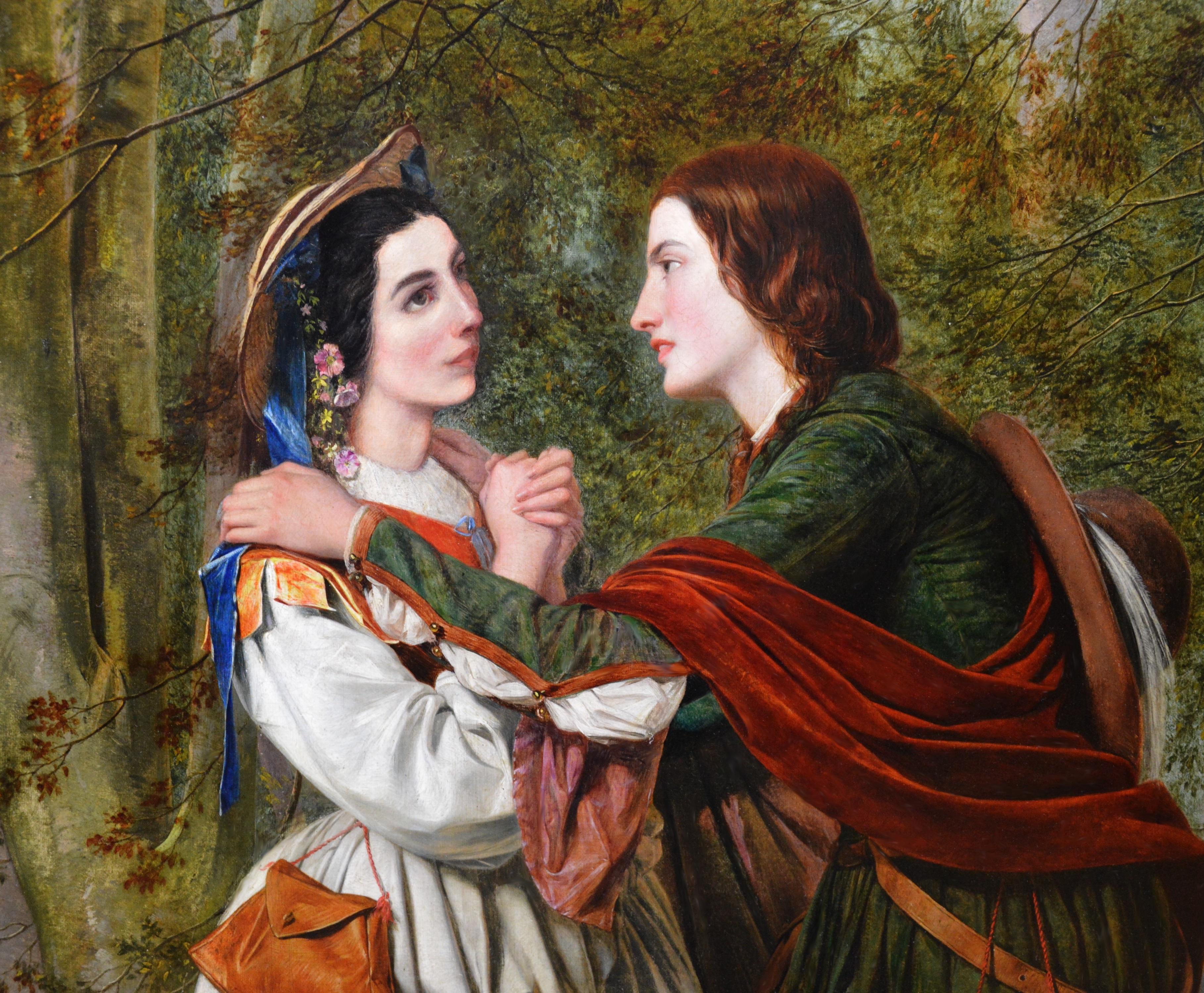 This is a very fine large mid-19th century oil on canvas depicting ‘Rosalind and Celia’ in the Forest of Arden from Act 3, Scene 2 of William Shakespeare’s ‘As You Like It’ by the famous English Victorian artist Henry Nelson O’Neil ARA (1817-1880).