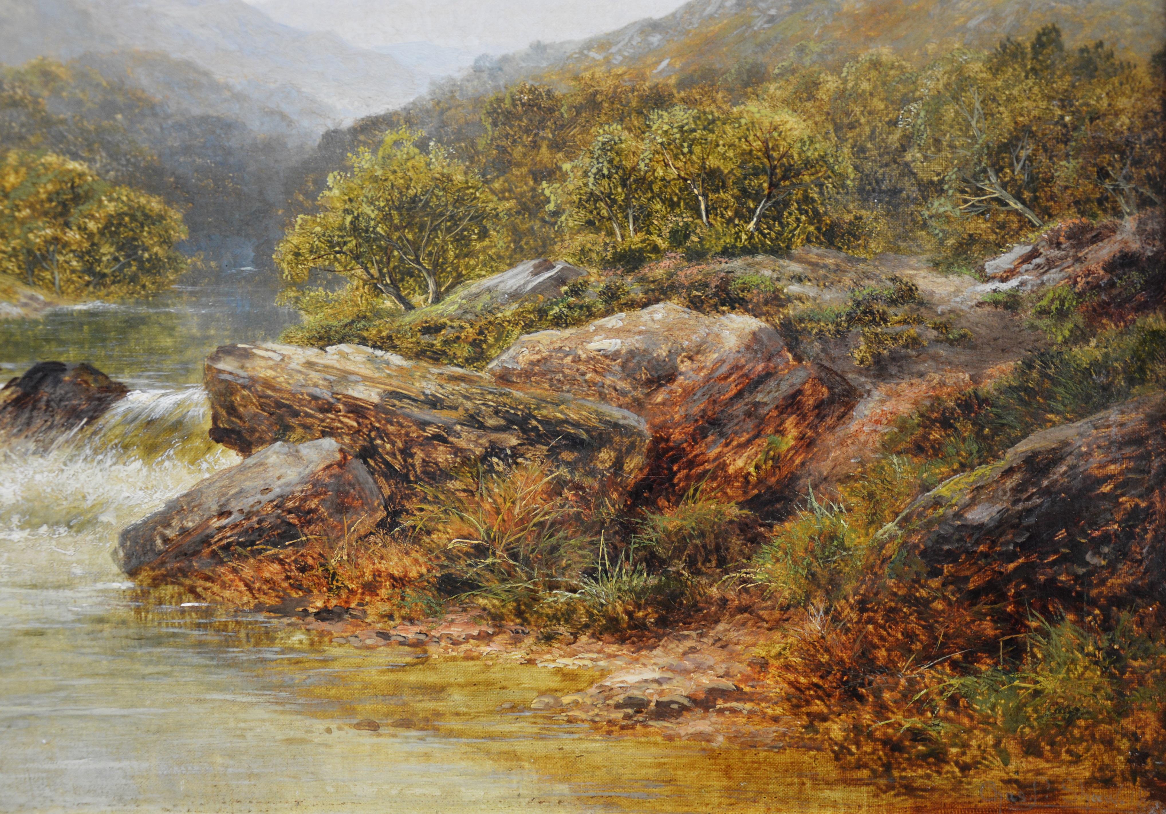 Fishing in the Highlands - 19th Century Oil Painting Angling on Scottish River 2
