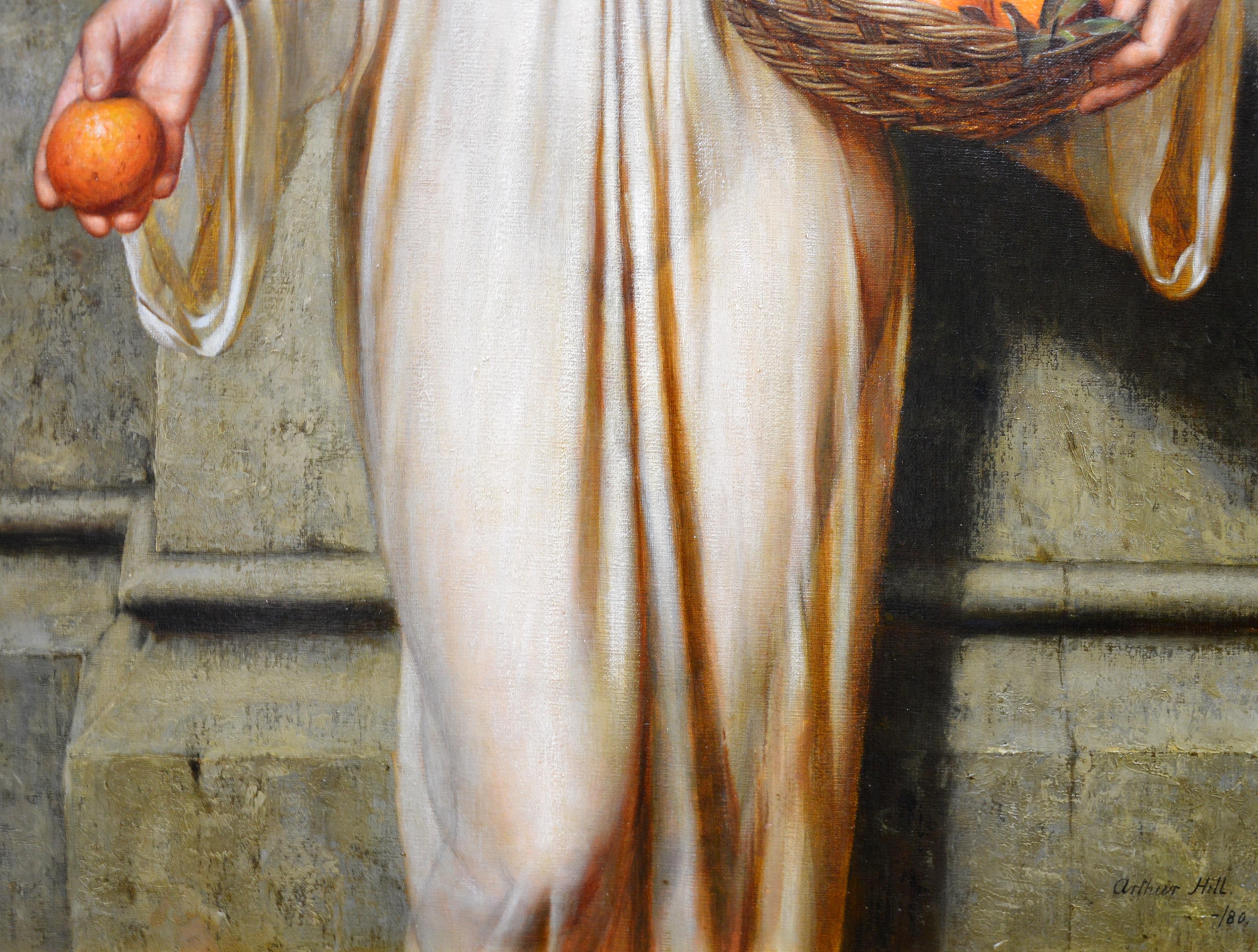 Oranges - Peinture à l'huile de portrait néoclassique du 19ème siècle d'une jeune fille romaine 3