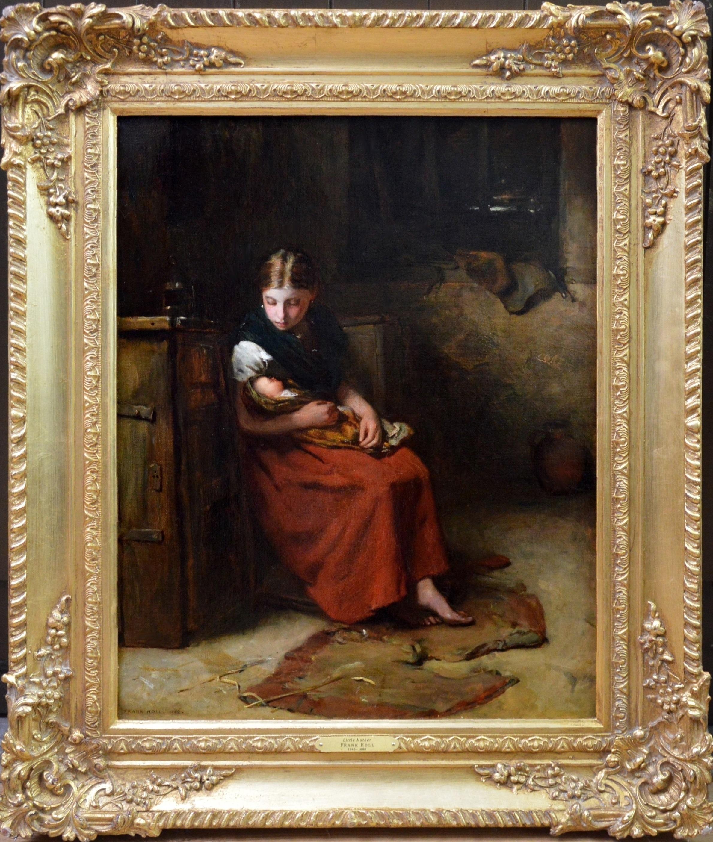 Frank Holl RA Interior Painting - Little Mother - 19th Century Victorian Realism Oil Painting Charles Dickens
