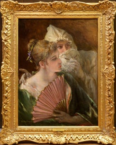 Masquerade - Pittura a olio del 19° secolo French Belle Epoque - Ritratto di ragazza della società