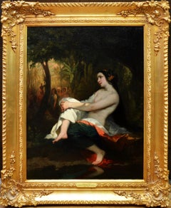 Femme au Bain - 19th Century French Nude Landscape Oil Painting