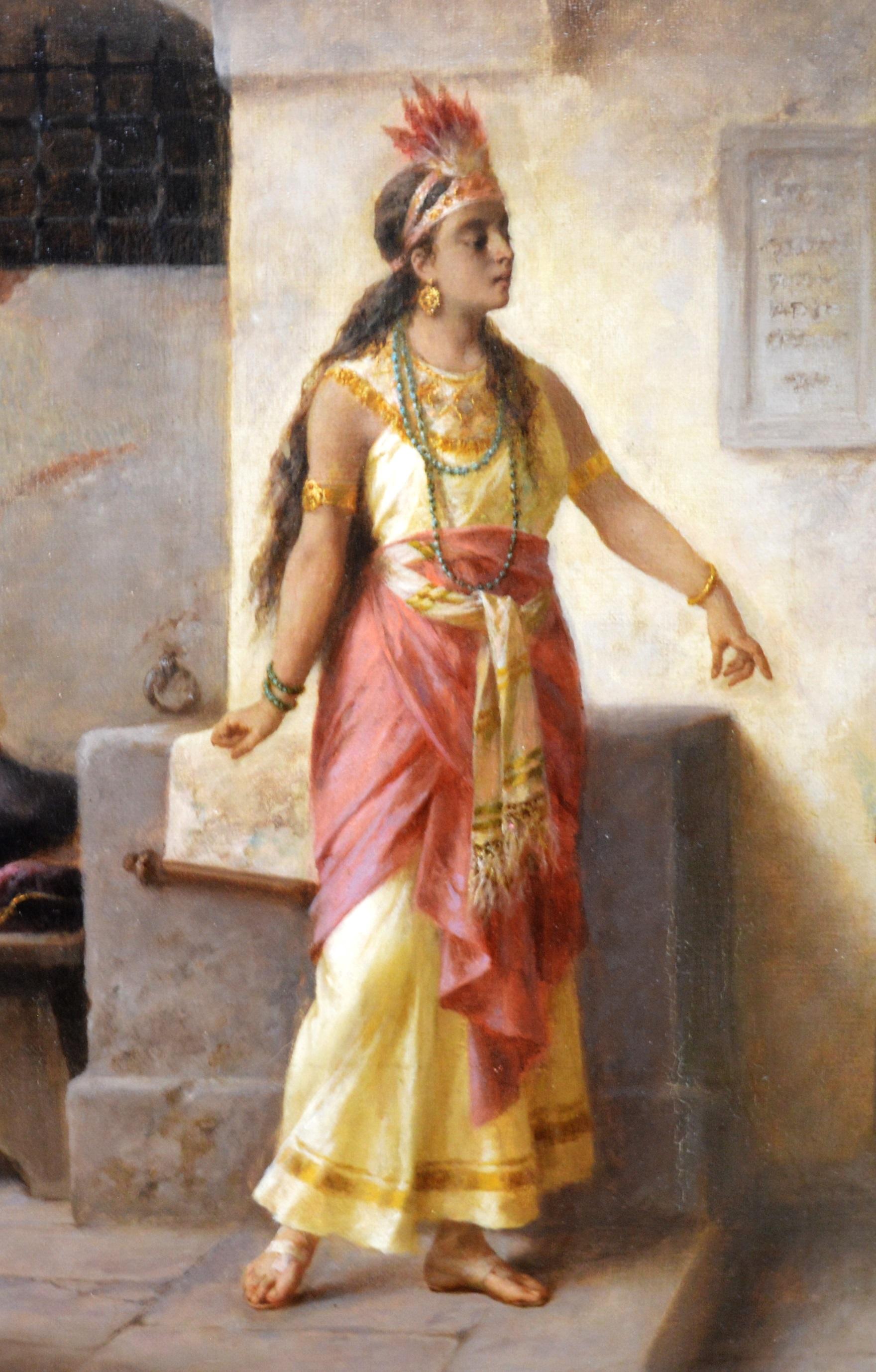 Intervention of Pocahontas - 19th Century Italian Oil Painting American History - Brown Figurative Painting by Luigi Crosio
