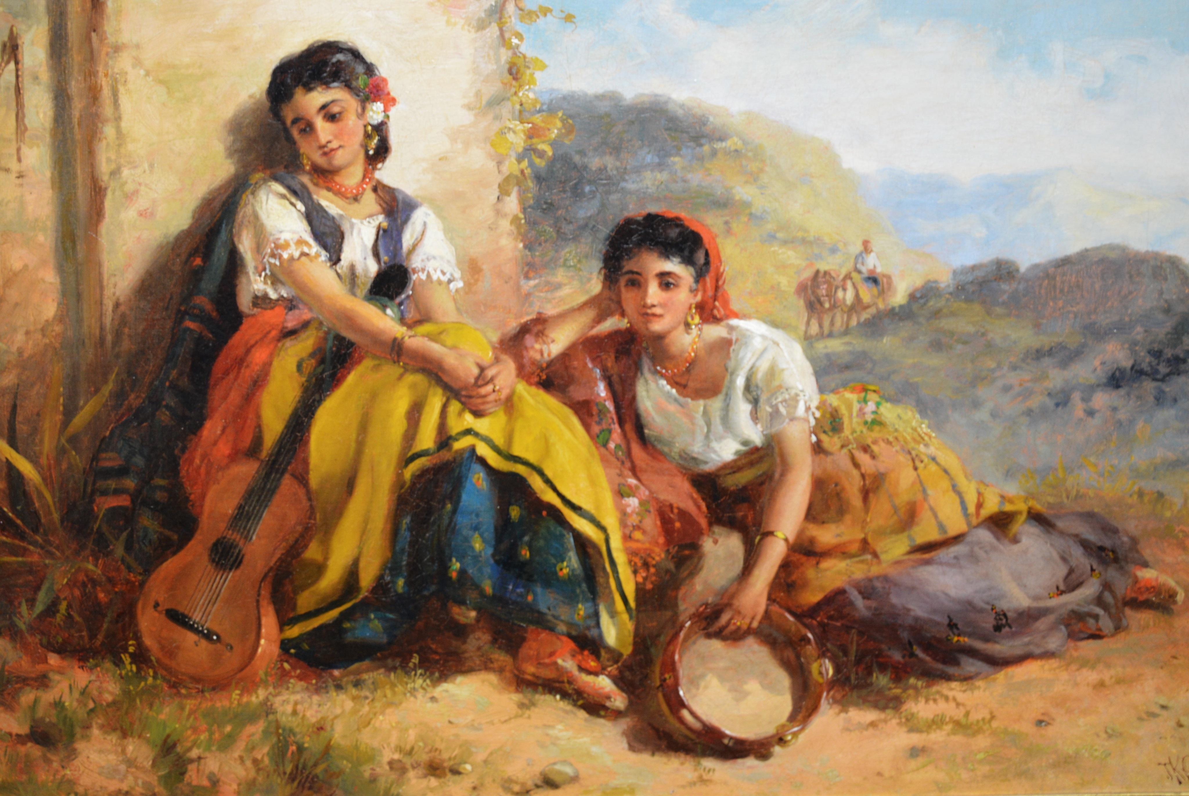 Chicas Gitanas - 19th Century Orientalist Oil Painting Beautiful Spanish Girls 1