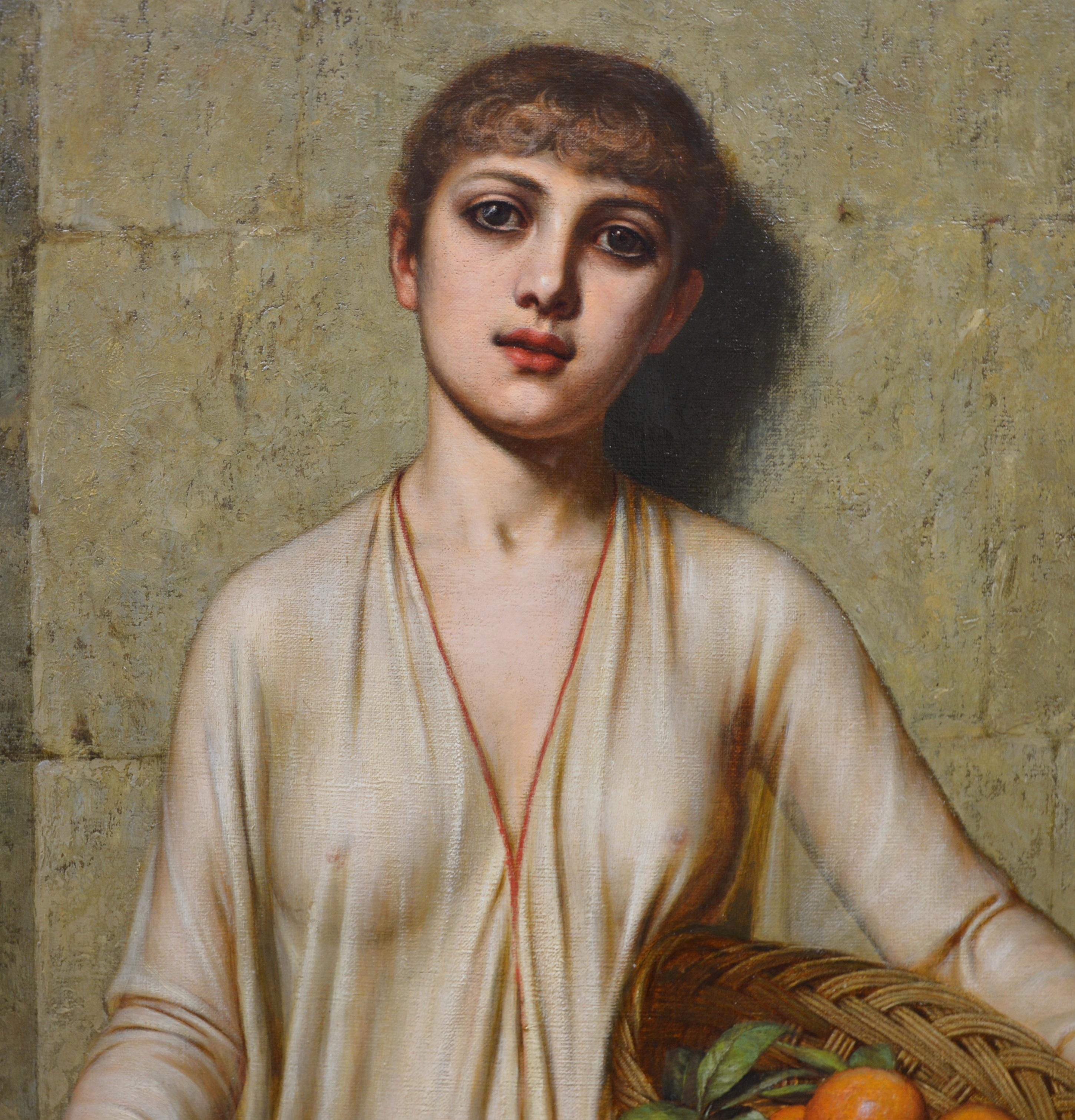 Oranges - 19th Century Neoclassical Portrait Oil Painting of Young Roman Girl 2