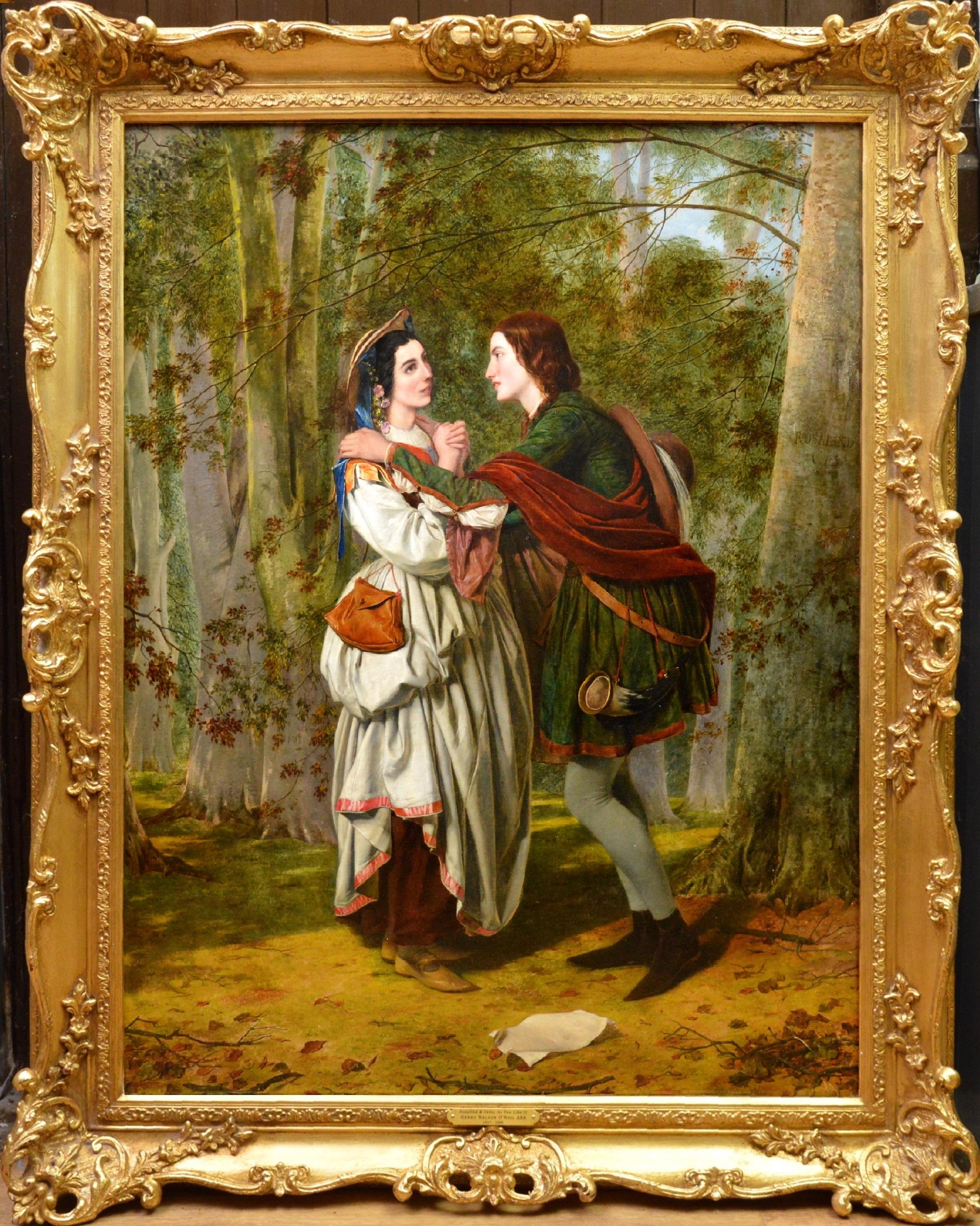 Henry Nelson O'Neil Portrait Painting - Rosalind & Celia, As You Like It - 19thC Oil Painting Shakespeare Royal Academy