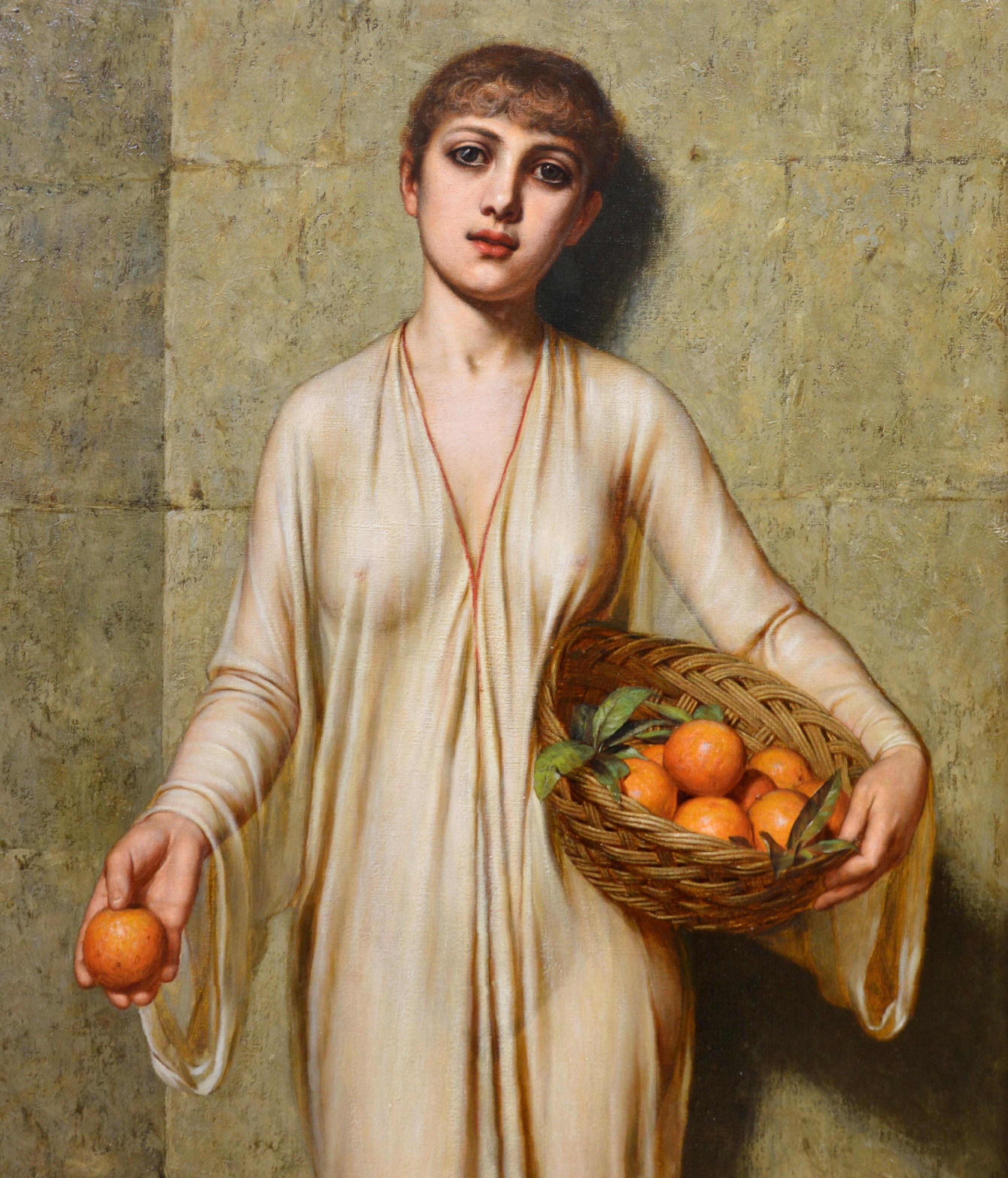 Oranges - 19th Century Neoclassical Portrait Oil Painting of Young Roman Girl 2