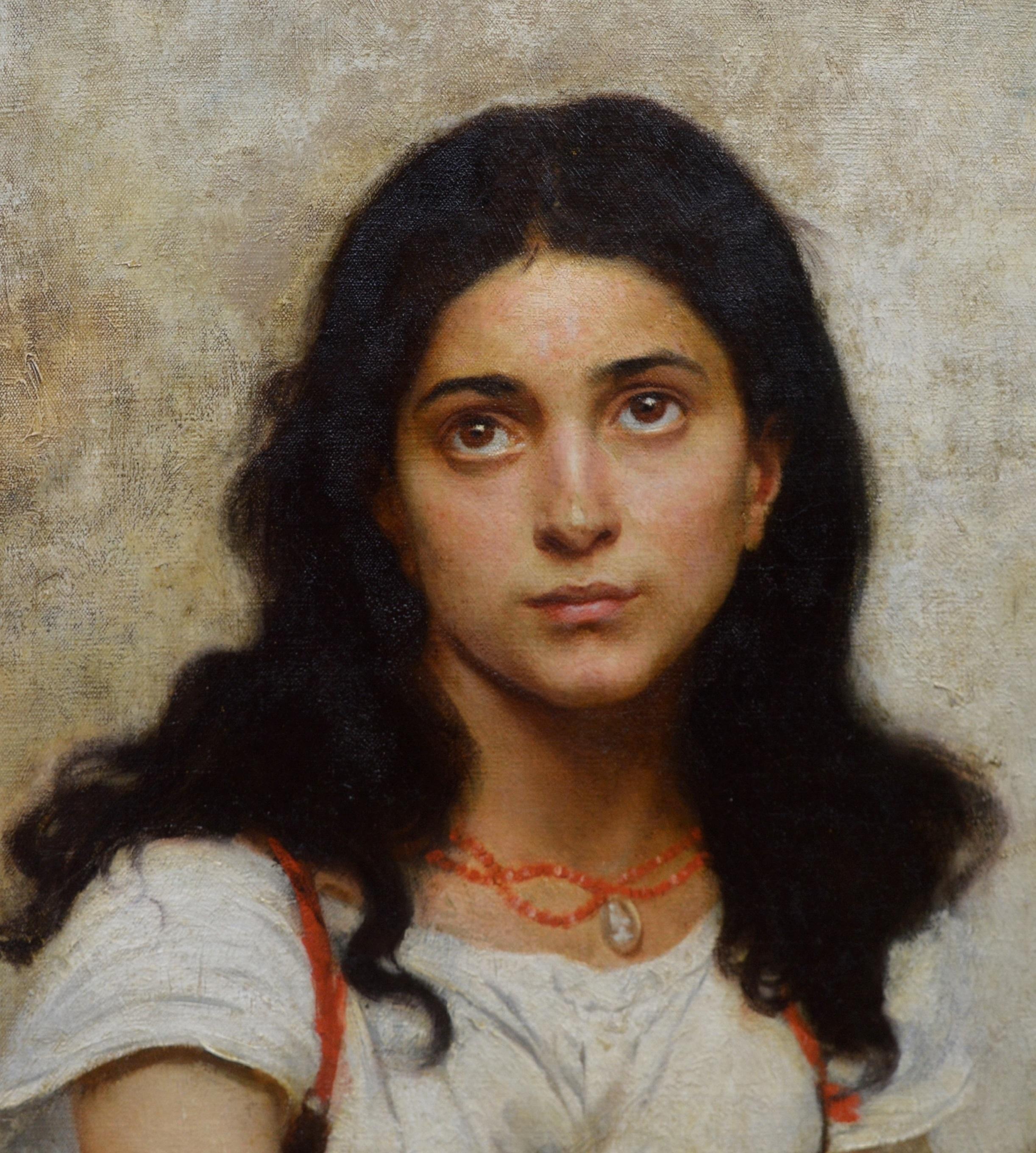 La Jeune Musicienne - Portrait peinture à l'huile du 19ème siècle Belle Epoque 1