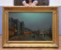 Moonlight Liverpool Docks - 19th Century Victorian Oil Painting