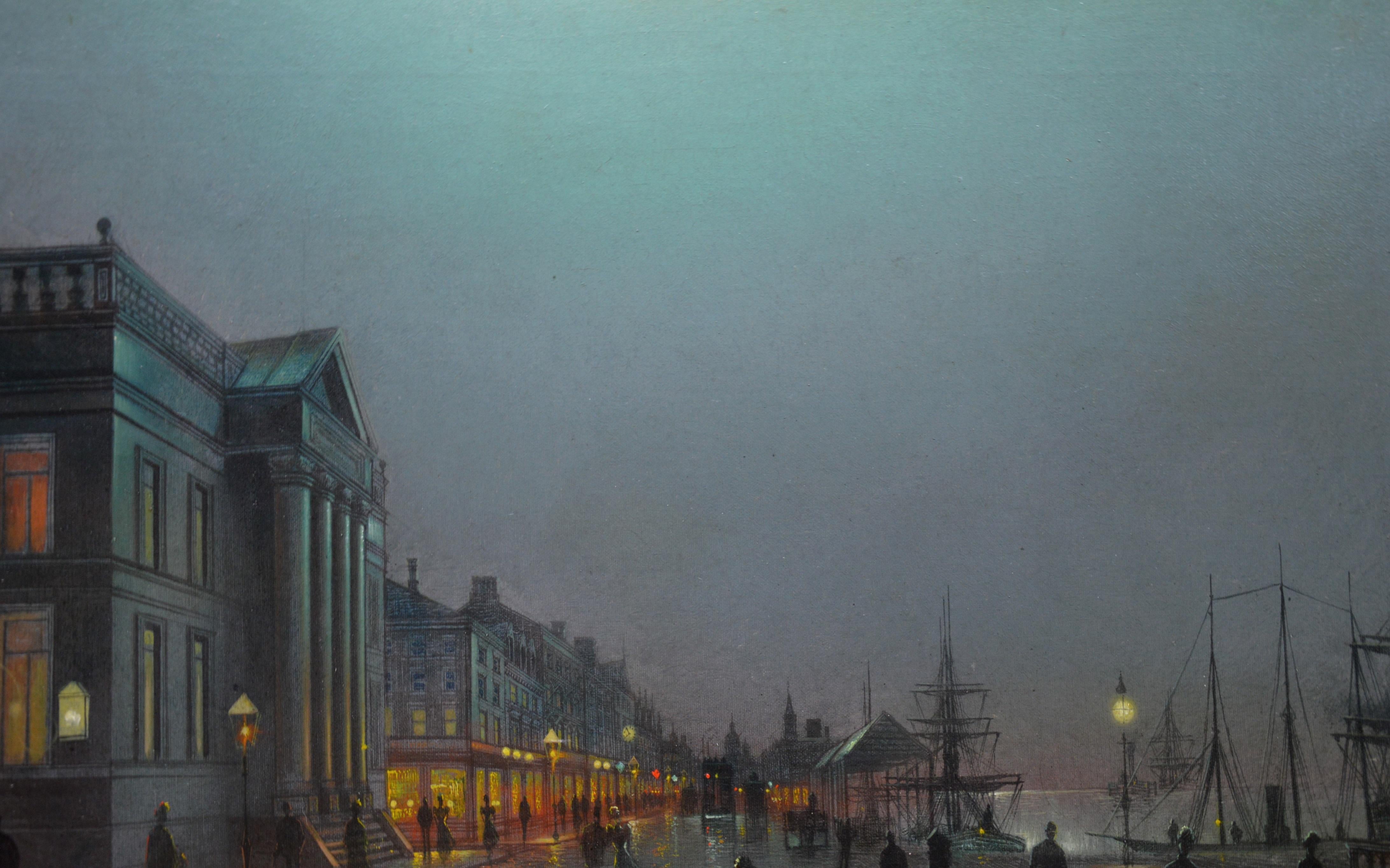 Moonlight Liverpool Docks - 19th Century Victorian Oil Painting  1