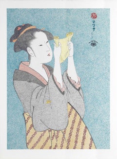 Used Japanese Art Ukiyo-e Figurative Painting, Woman reading a letter, Edo period