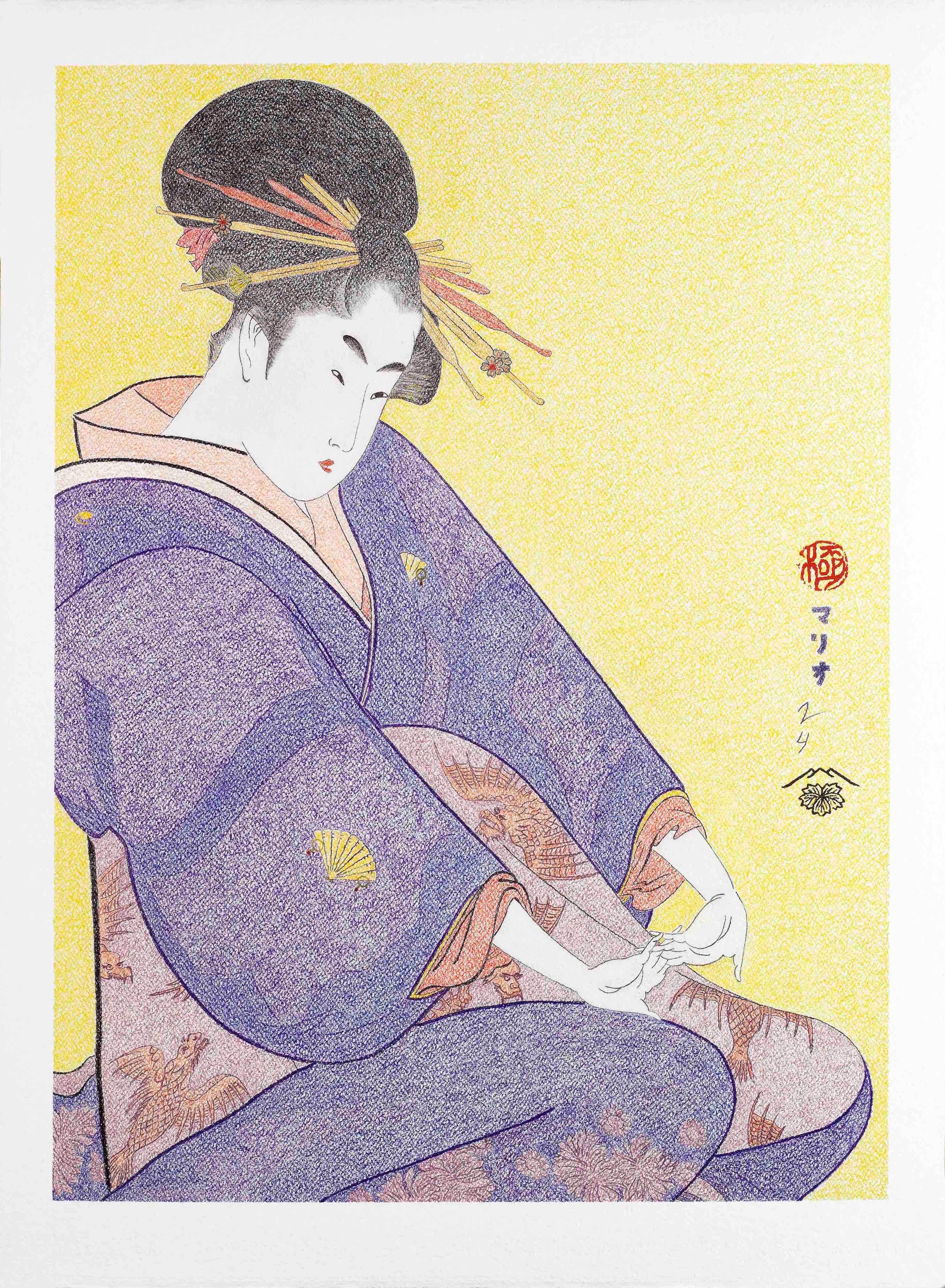 Mario B. Gil Figurative Art - Japanese Art Ukiyo-e Figurative Painting, Hanamurasaki of the Tamaya, Edo period