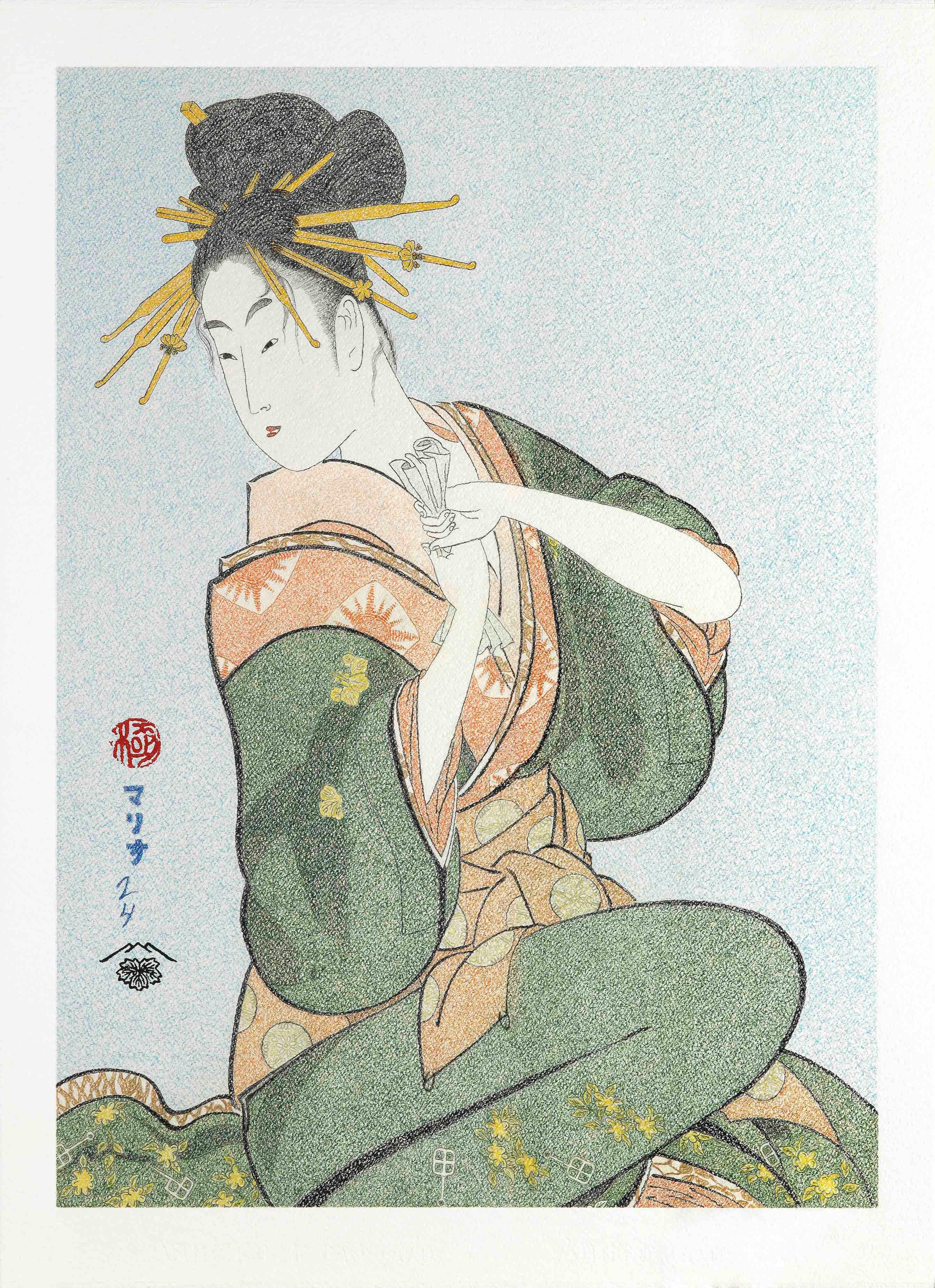 Mario B. Gil Figurative Art - Japanese Art Ukiyo-e Figurative Painting, Hanazuma of the Hyôgaya House