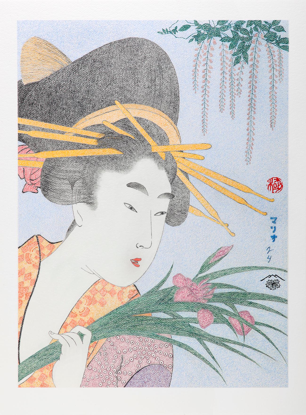 Japanese Art Ukiyo-e Figurative Painting, Hitomoto of the Daimonjiya, Edo period