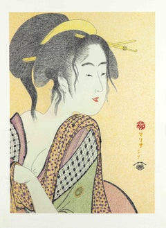 Japanese Art Ukiyo-e Figurative painting, Love for a farmer´s wife, Edo period