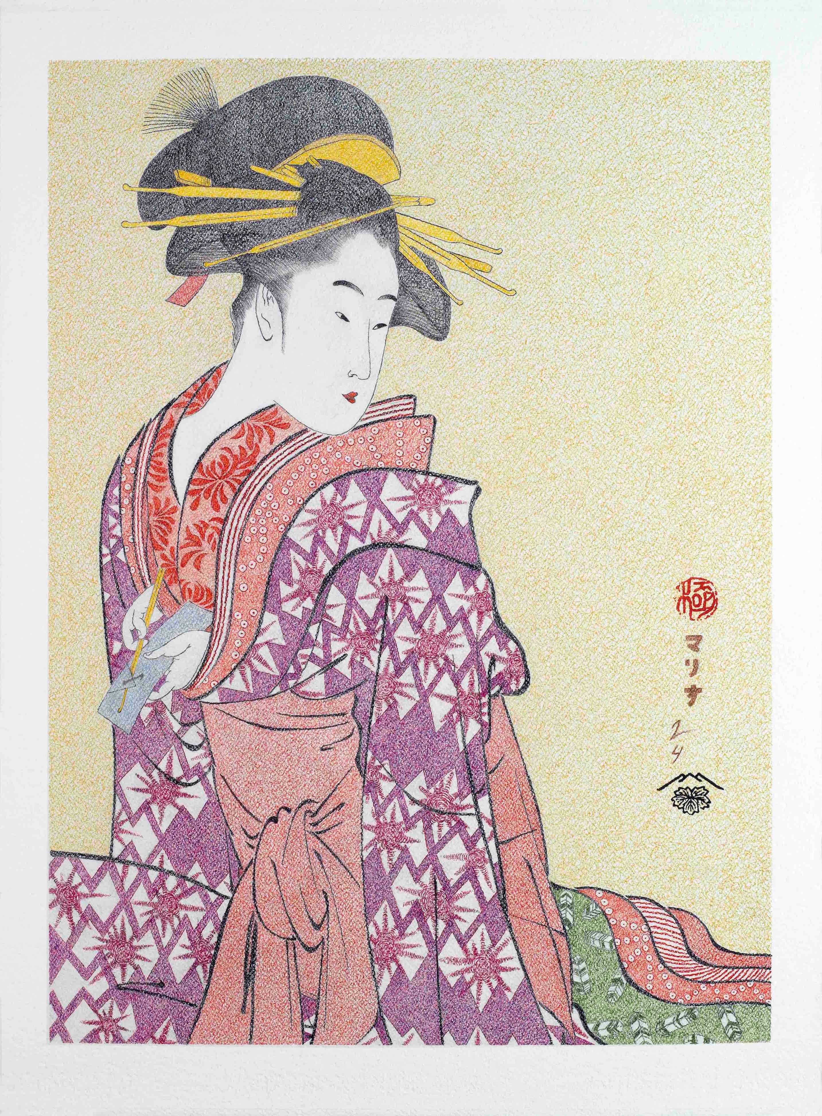Japanese Art Ukiyo-e Figurative Painting, Somenosuke of the Matsubaya Edo period