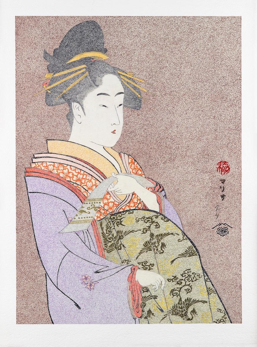 Japanische Kunst Ukiyo-e Figurative Malerei, Kurtisane Hanaôgi,  Edo-Periode