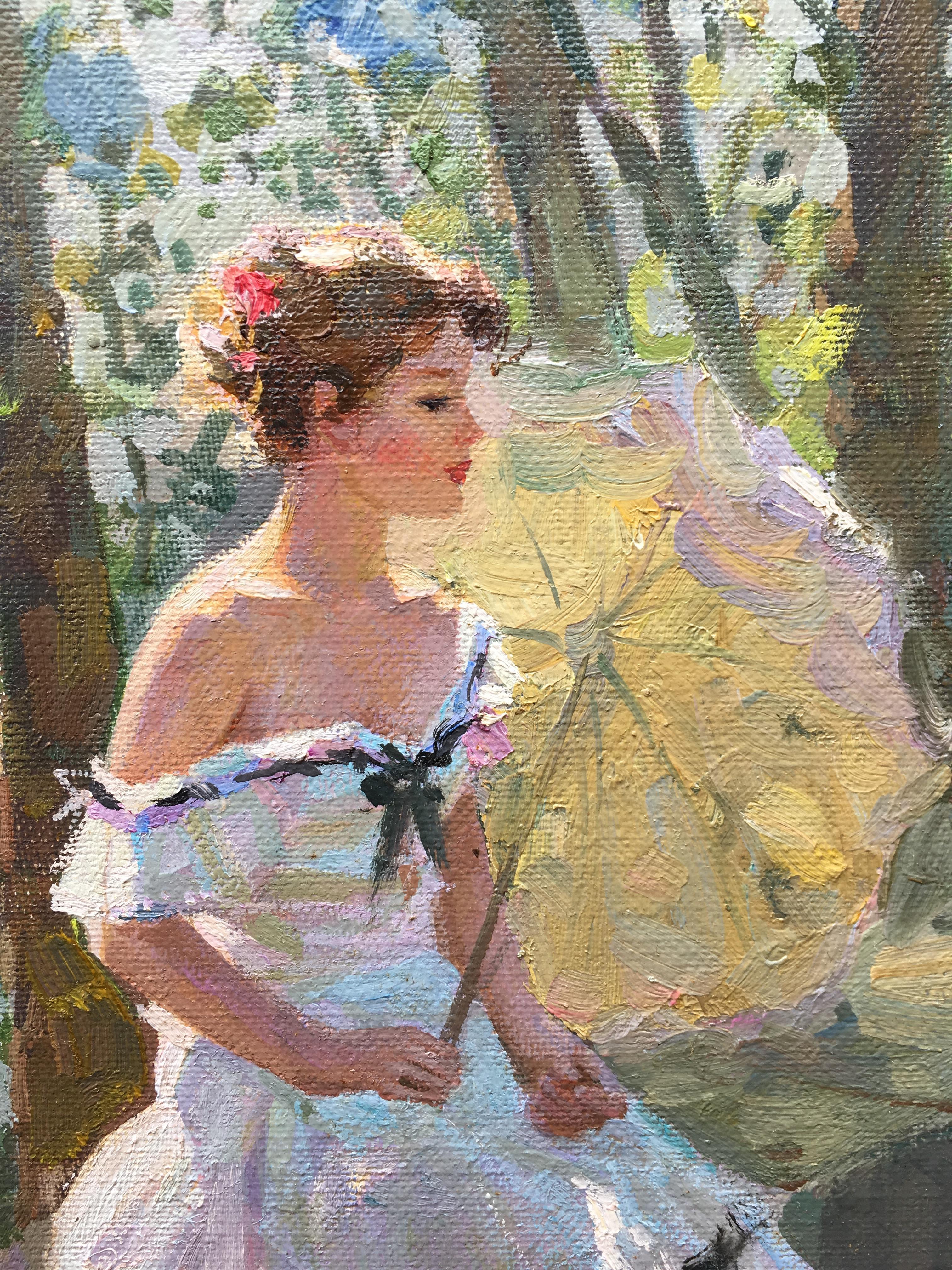 Girl with parasol, impressionist style - Impressionist Painting by Vladimir Belsky