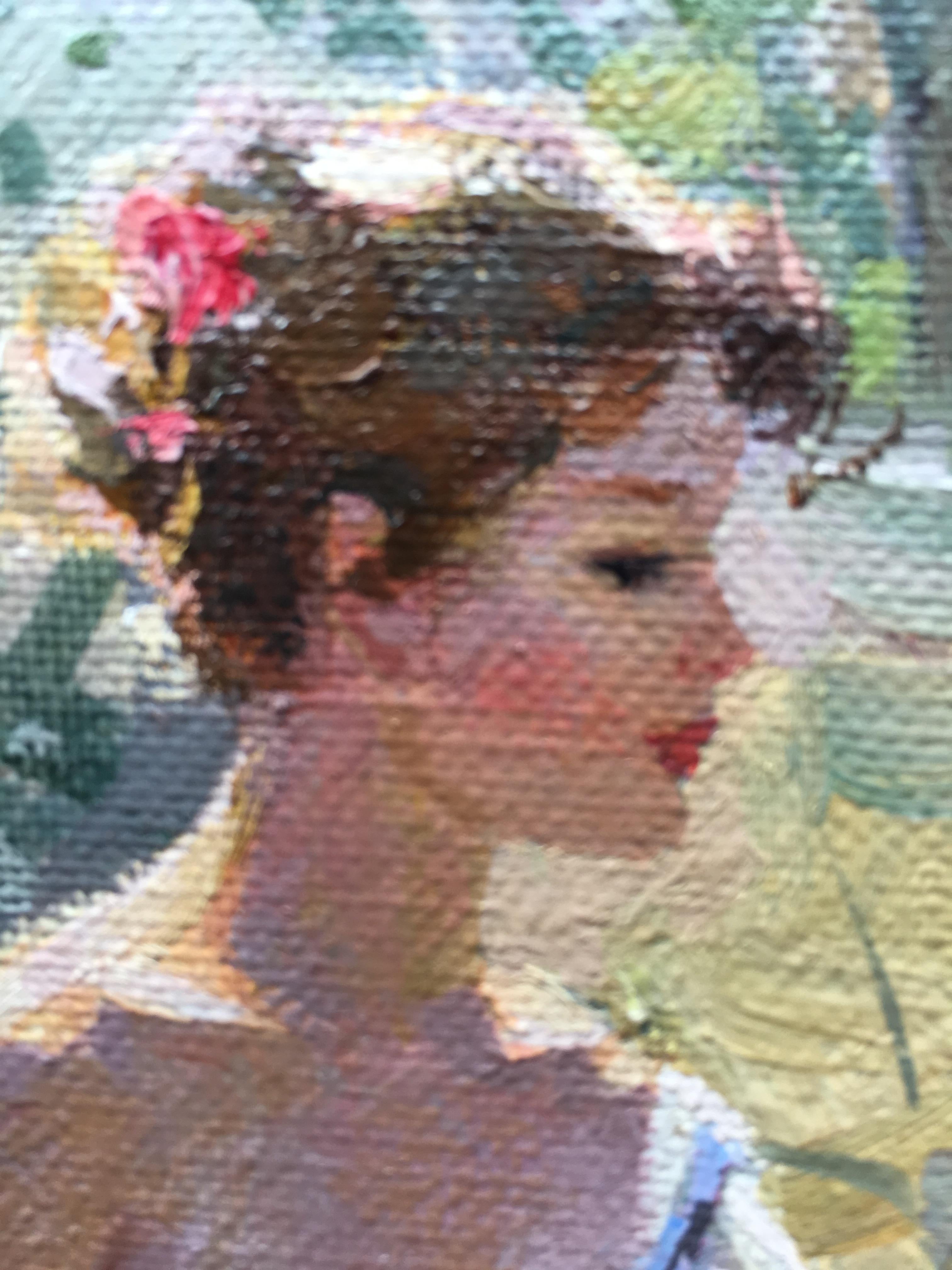 Girl with parasol, impressionist style - Gray Portrait Painting by Vladimir Belsky