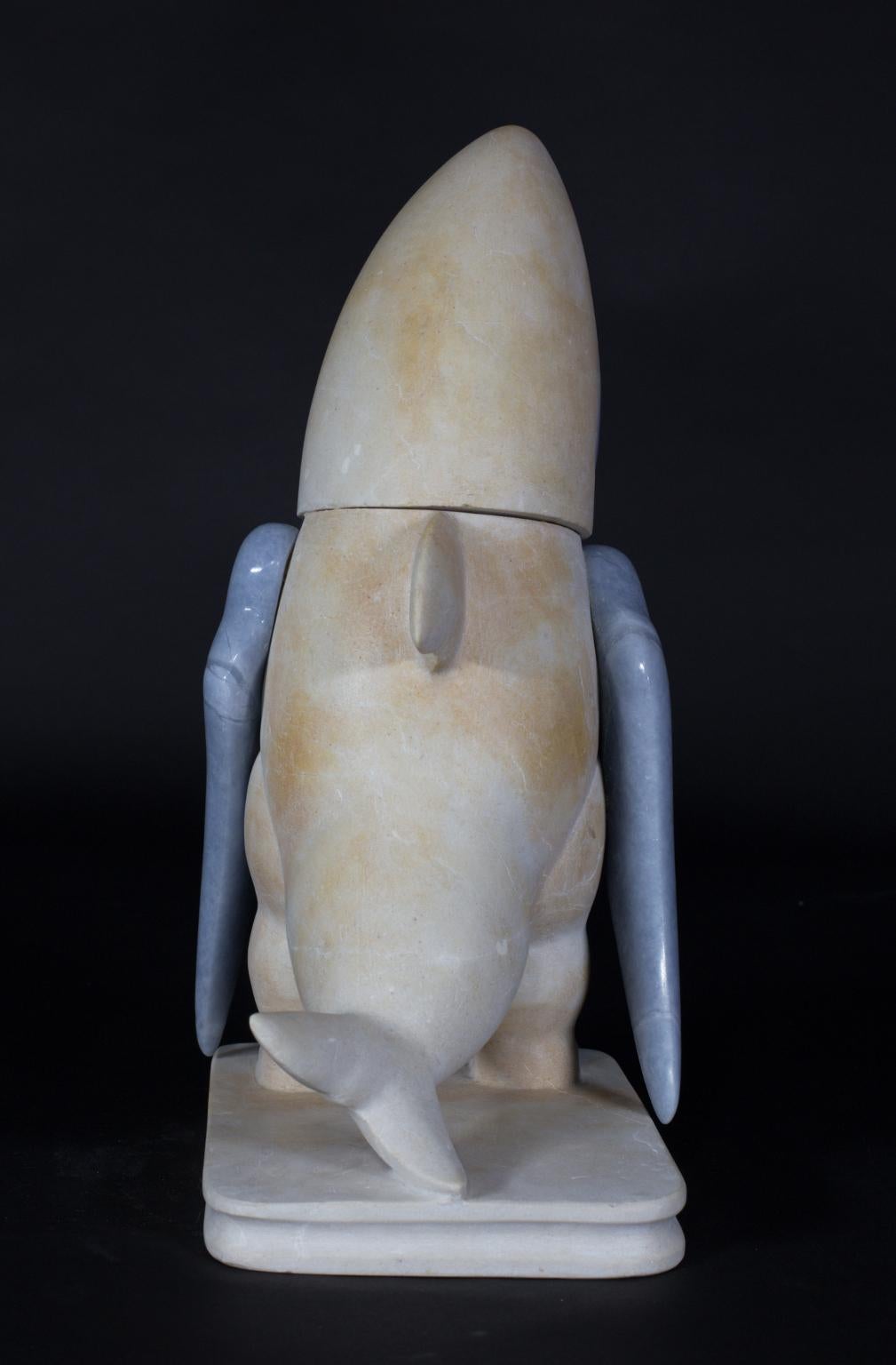 New Age Explorers: The Shark. Figurative Marble Sculpture by Mario Romero - Contemporary Art by Mario Romero Fernández