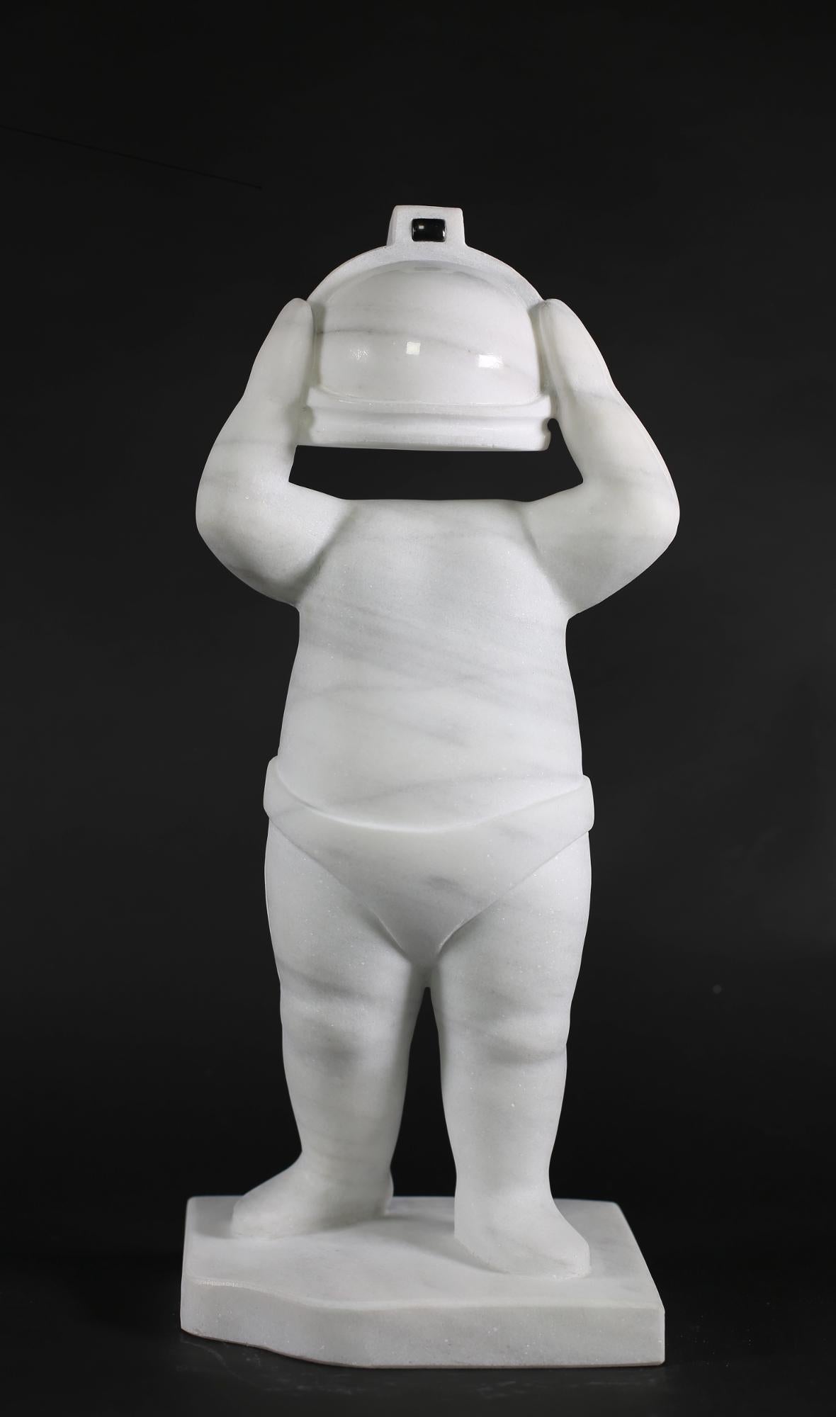 Mario Romero Fernández Figurative Sculpture - New Age Explorers. Nº1 Without Neck. Figurative Marble Sculpture by Mario Romero