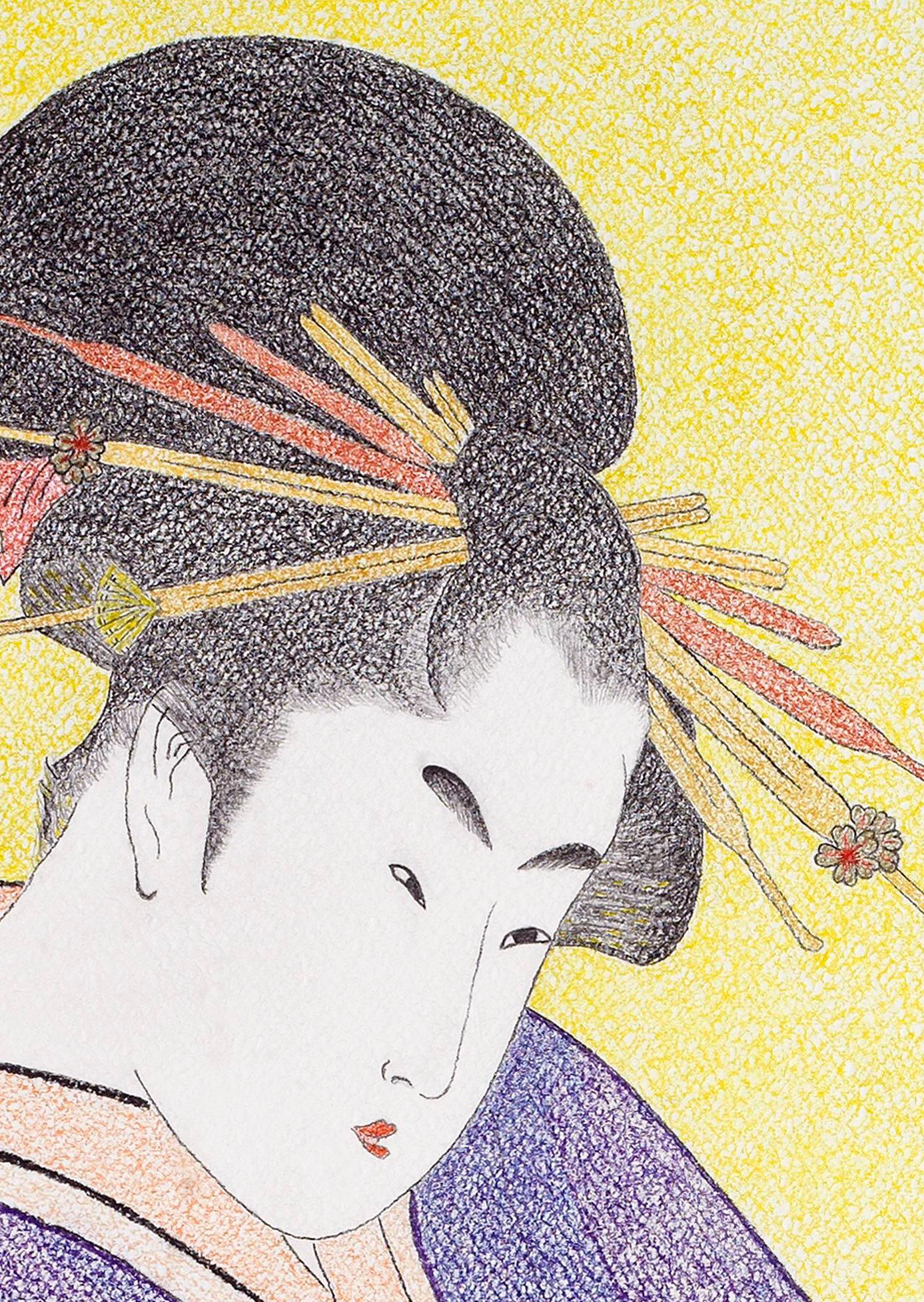 Peinture figurative Ukiyo-e, Hanamurasaki du Tamaya, période Edo - Beige Figurative Art par Mario B. Gil