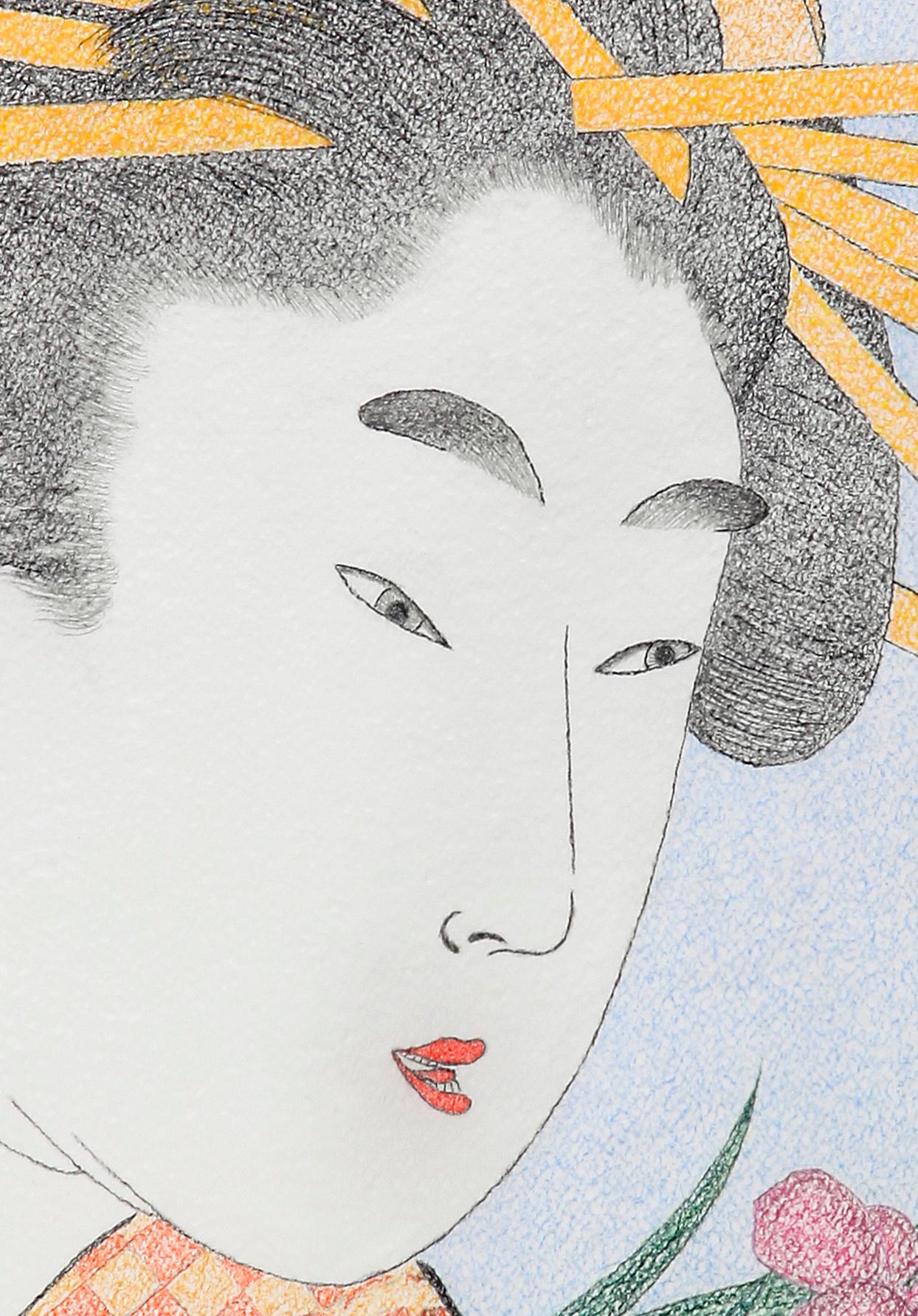 Ukiyo-e Figurative japanische Kunst Ukiyo-e-Gemälde, Hitomoto des Daimonjiya, Edo-Periode (Grau), Figurative Art, von Mario B. Gil