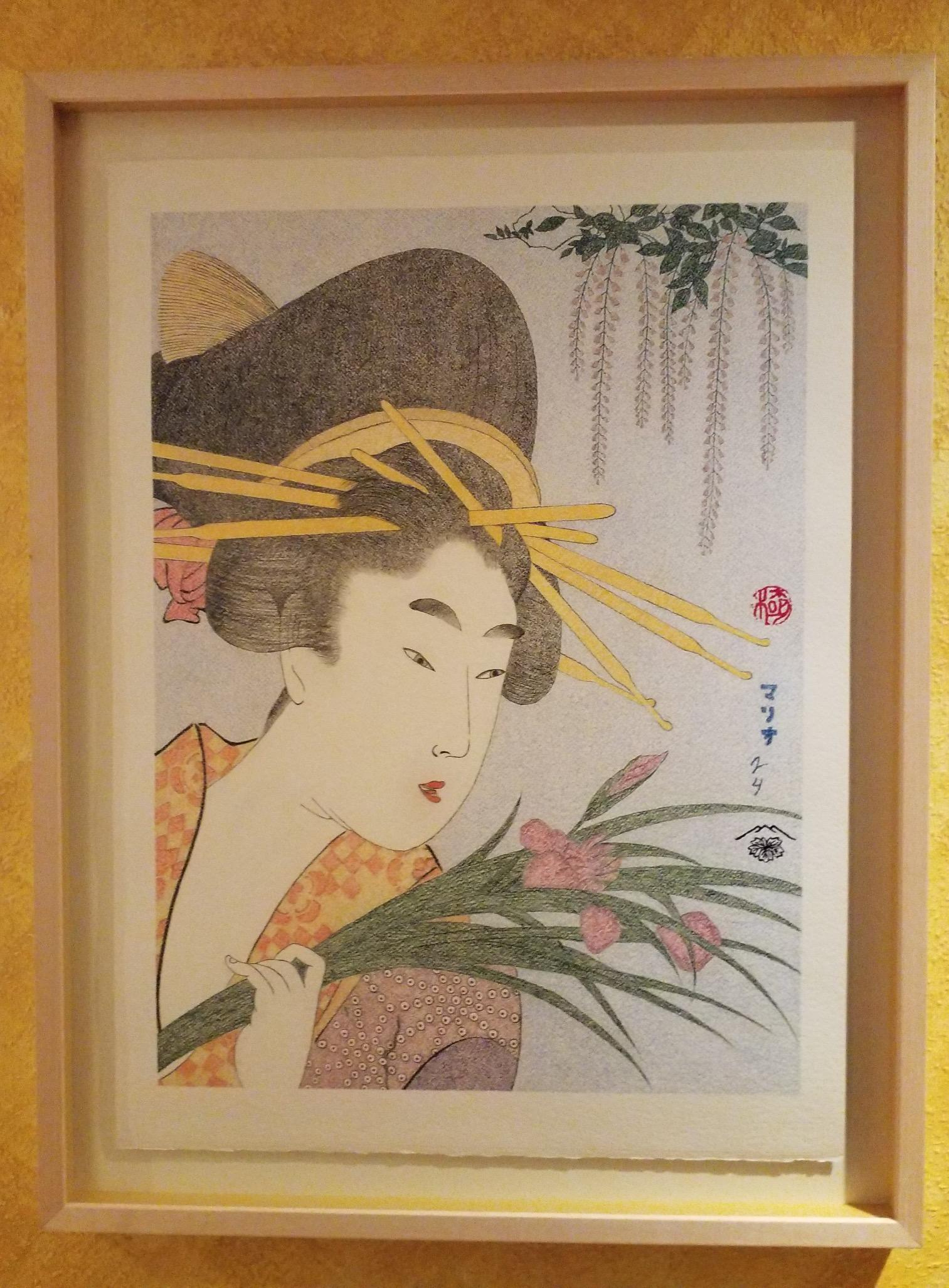 Japanese Art Ukiyo-e Figurative Painting, Hitomoto of the Daimonjiya, Edo period For Sale 3